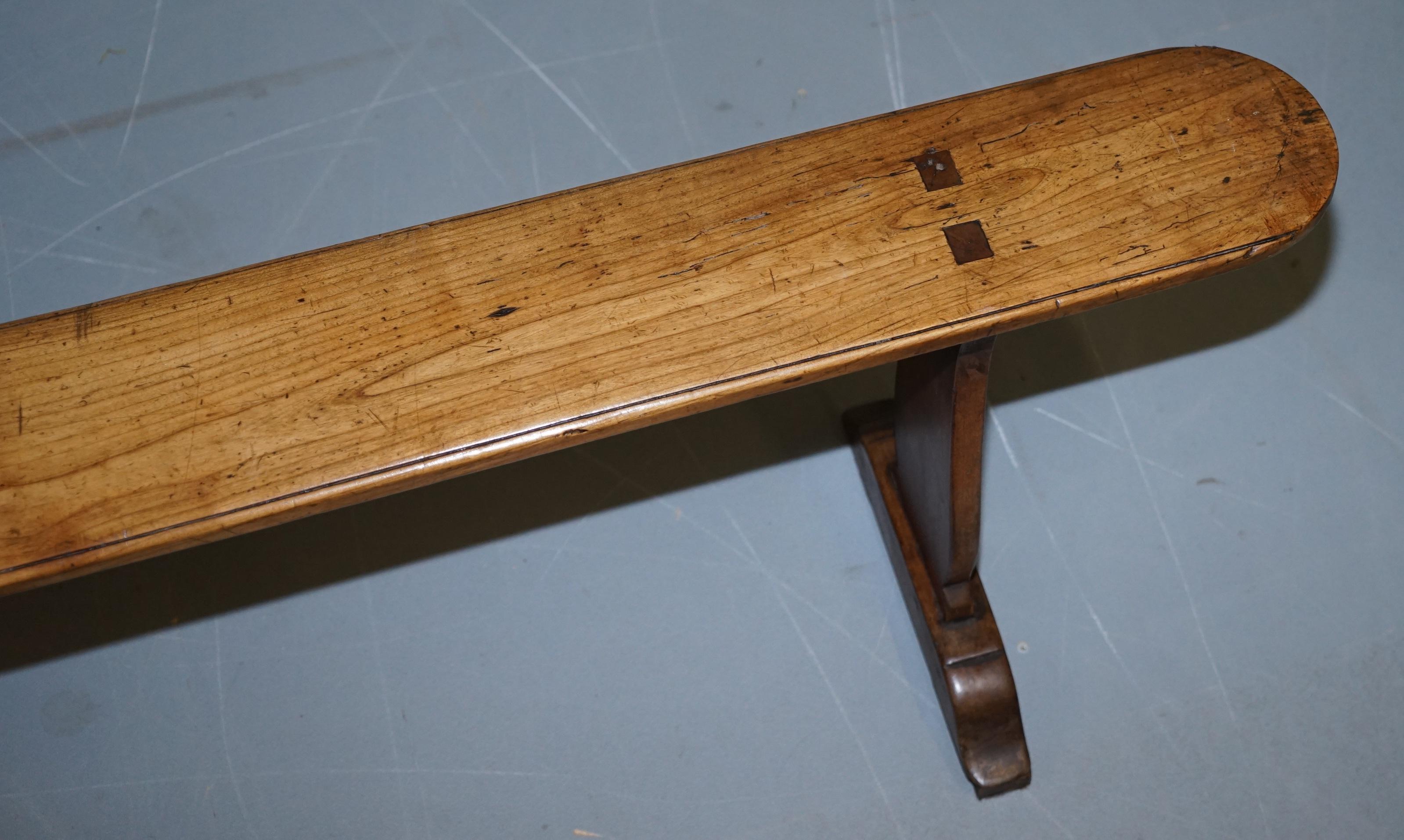 PAIR OF CIRCA 1800 FRENCH PROVINCIAL FRUITWOOD 2 METER REFECTORY TABLE BENCHEs In Distressed Condition In West Sussex, Pulborough