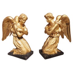 Coppia di angeli in legno dorato del 1800 circa, provenienti dall'Italia