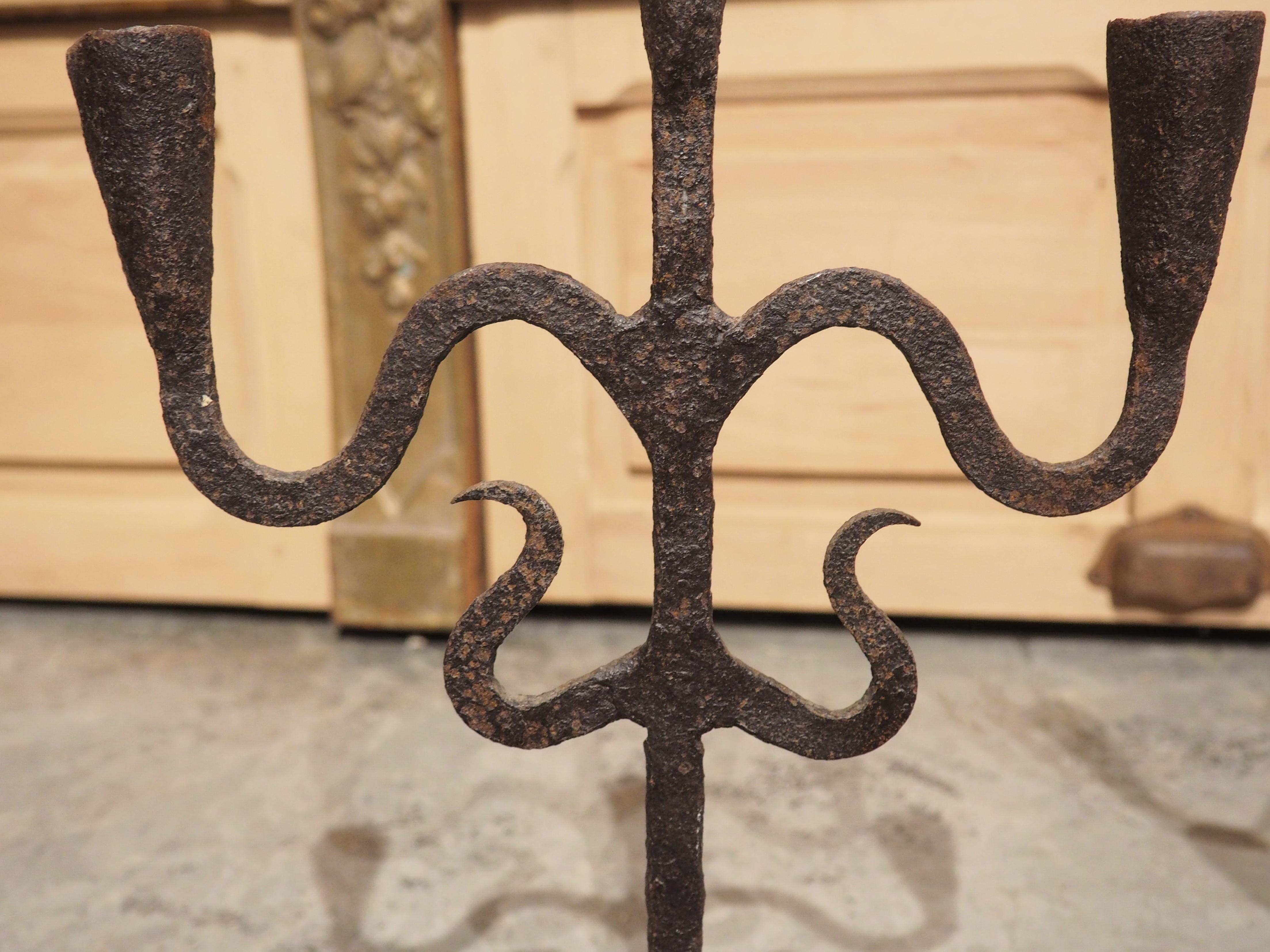 Pair of Hand Forged Iron Candle Holders from Spain, circa 1800 5