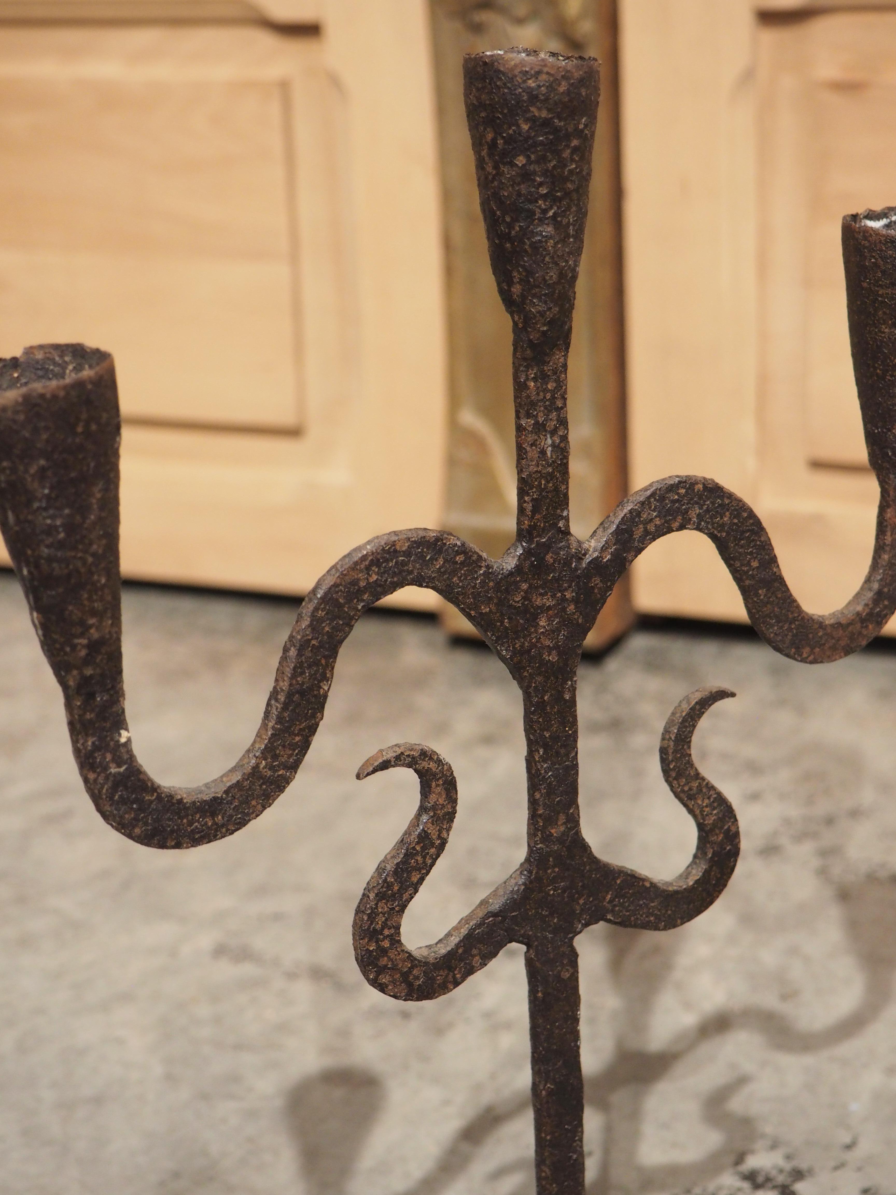 Pair of Hand Forged Iron Candle Holders from Spain, circa 1800 7