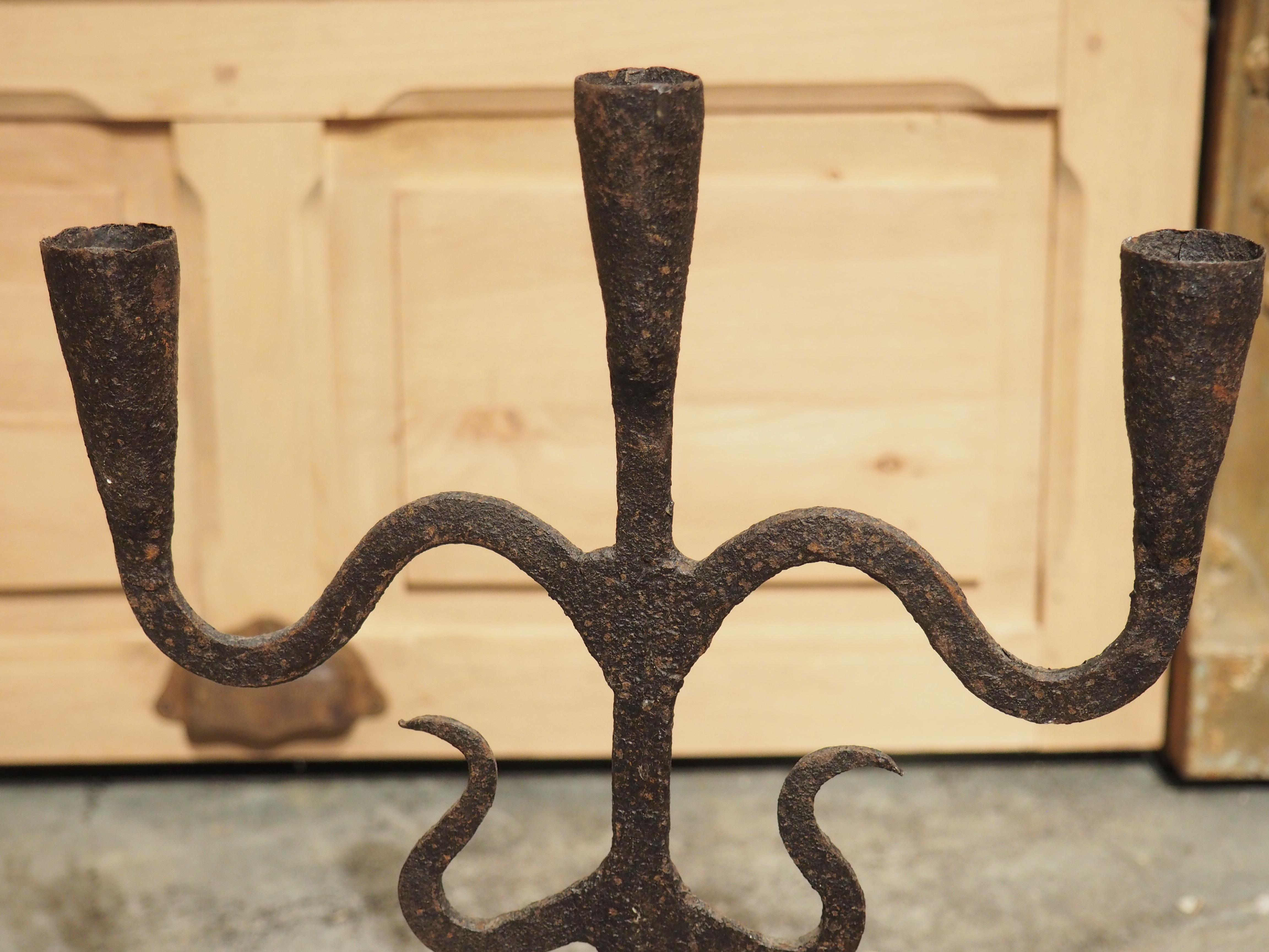 Pair of Hand Forged Iron Candle Holders from Spain, circa 1800 8