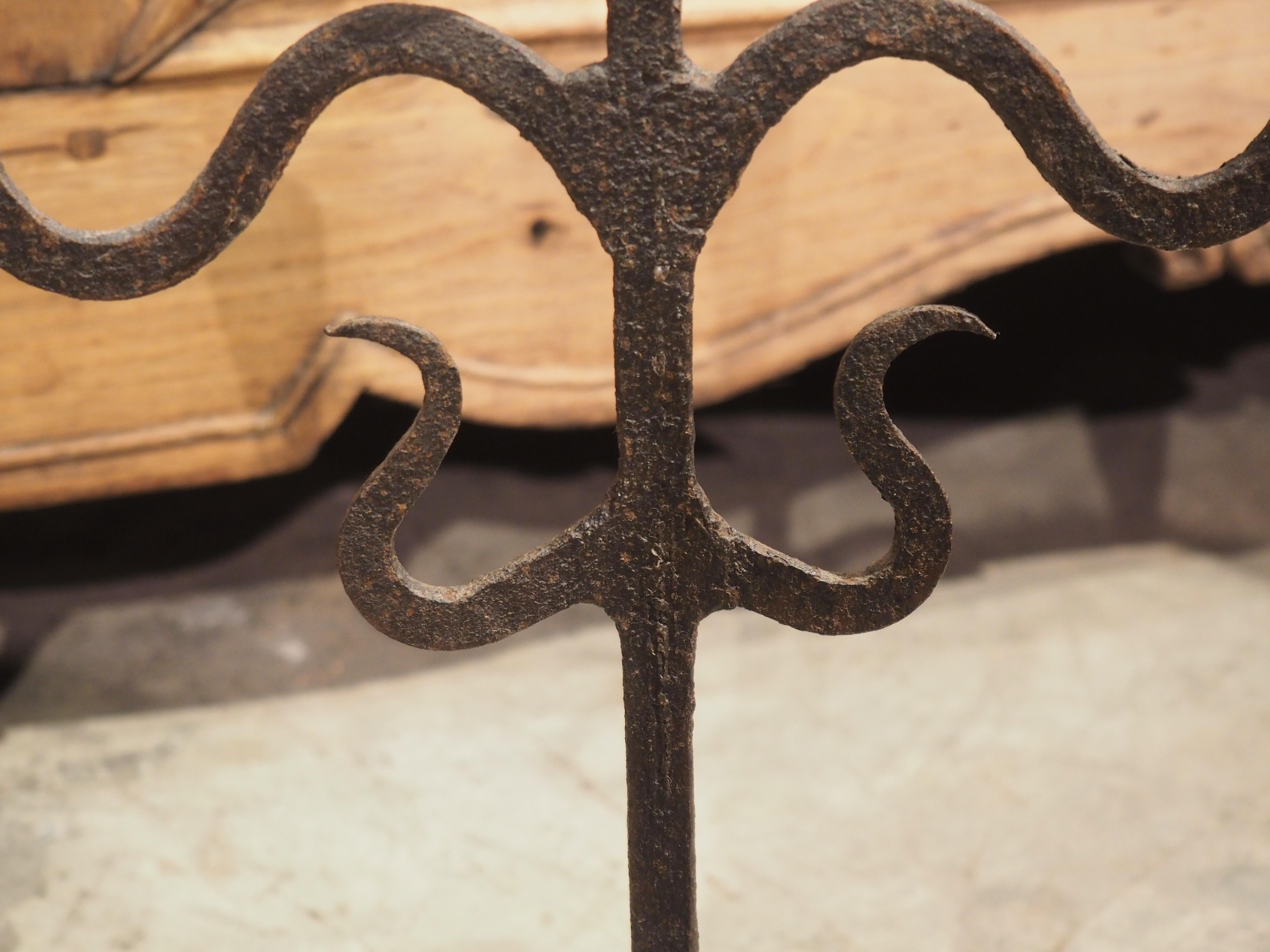 Spanish Pair of Hand Forged Iron Candle Holders from Spain, circa 1800
