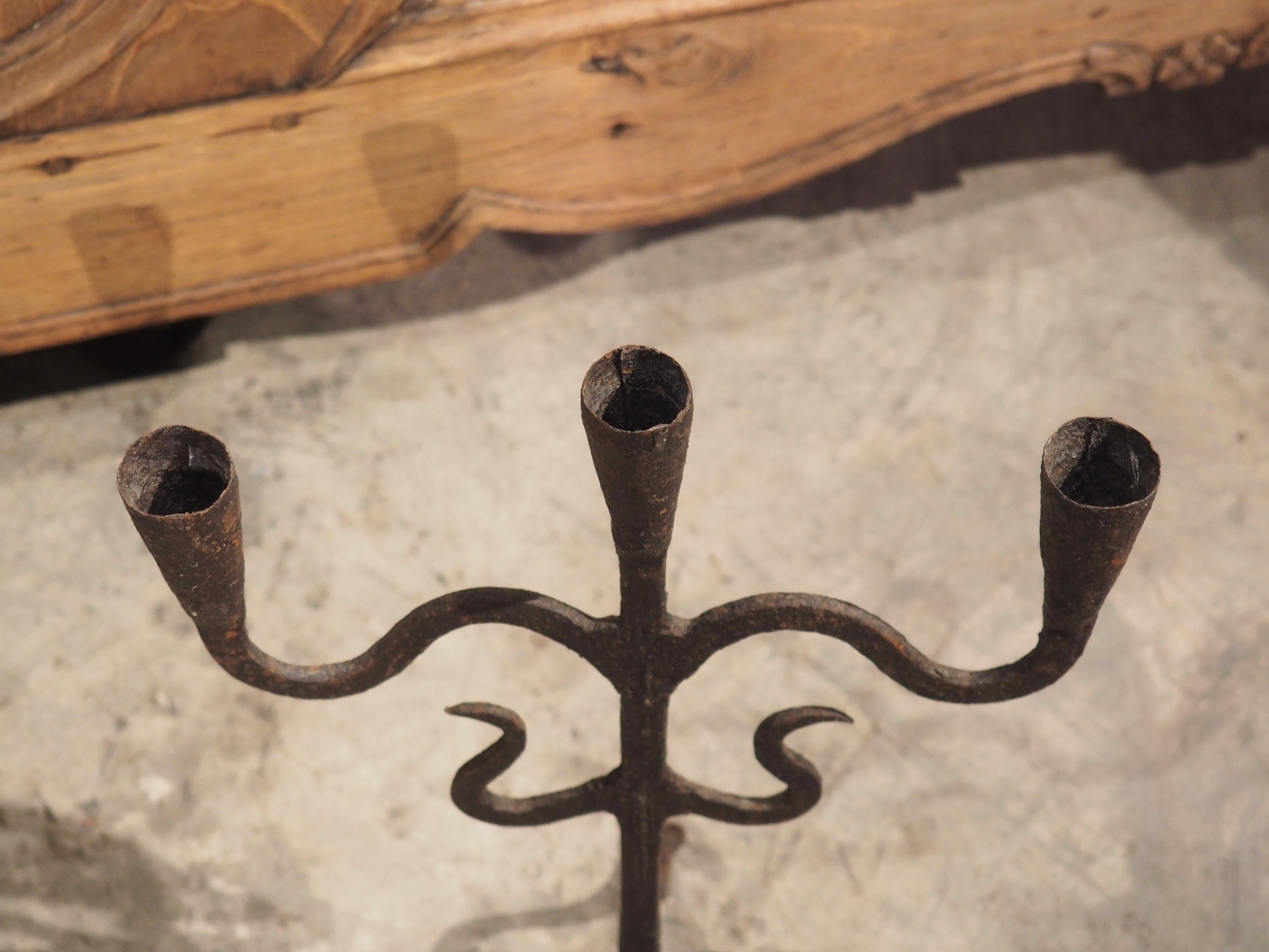 Pair of Hand Forged Iron Candle Holders from Spain, circa 1800 In Good Condition In Dallas, TX