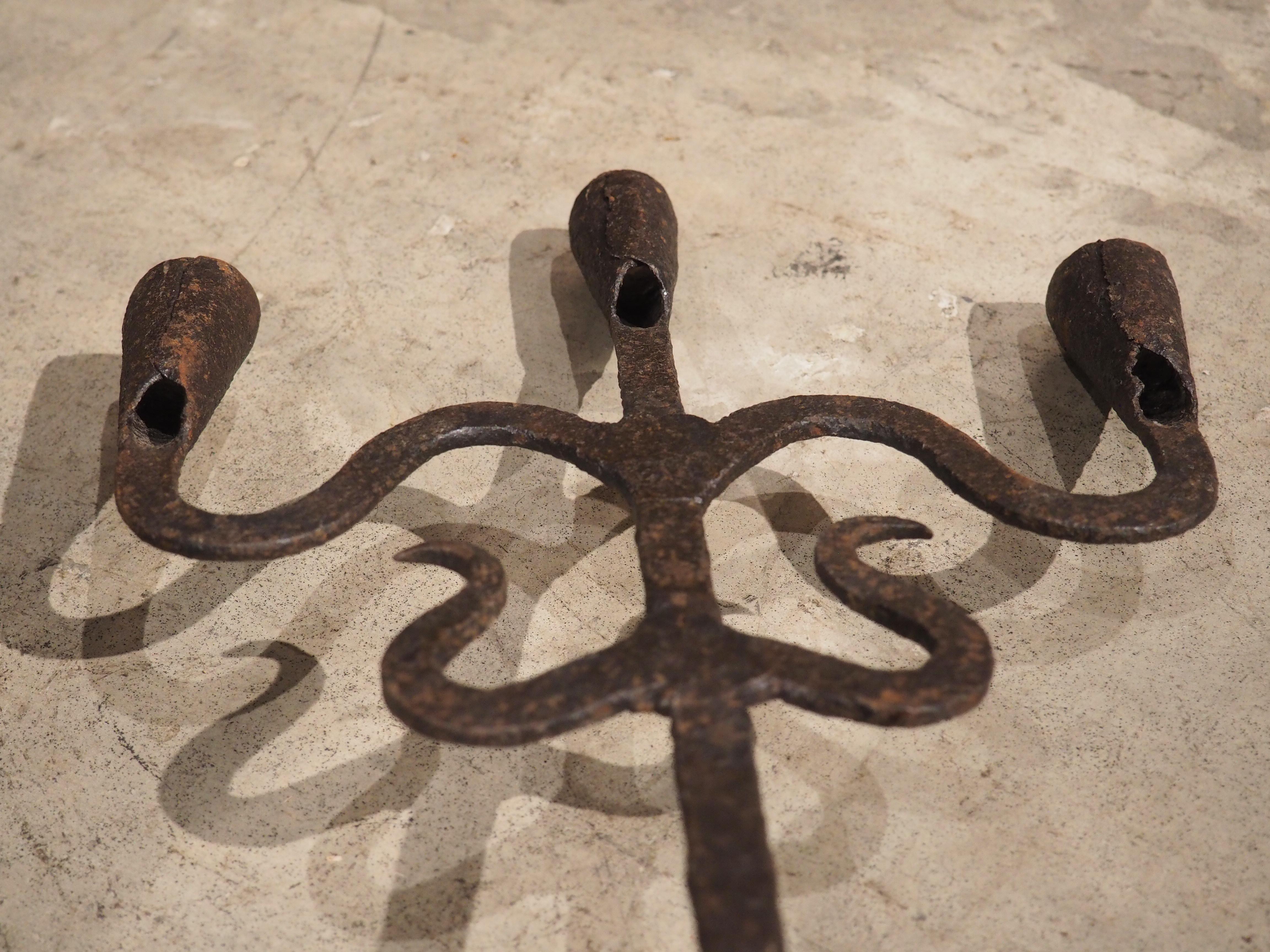 Pair of Hand Forged Iron Candle Holders from Spain, circa 1800 3