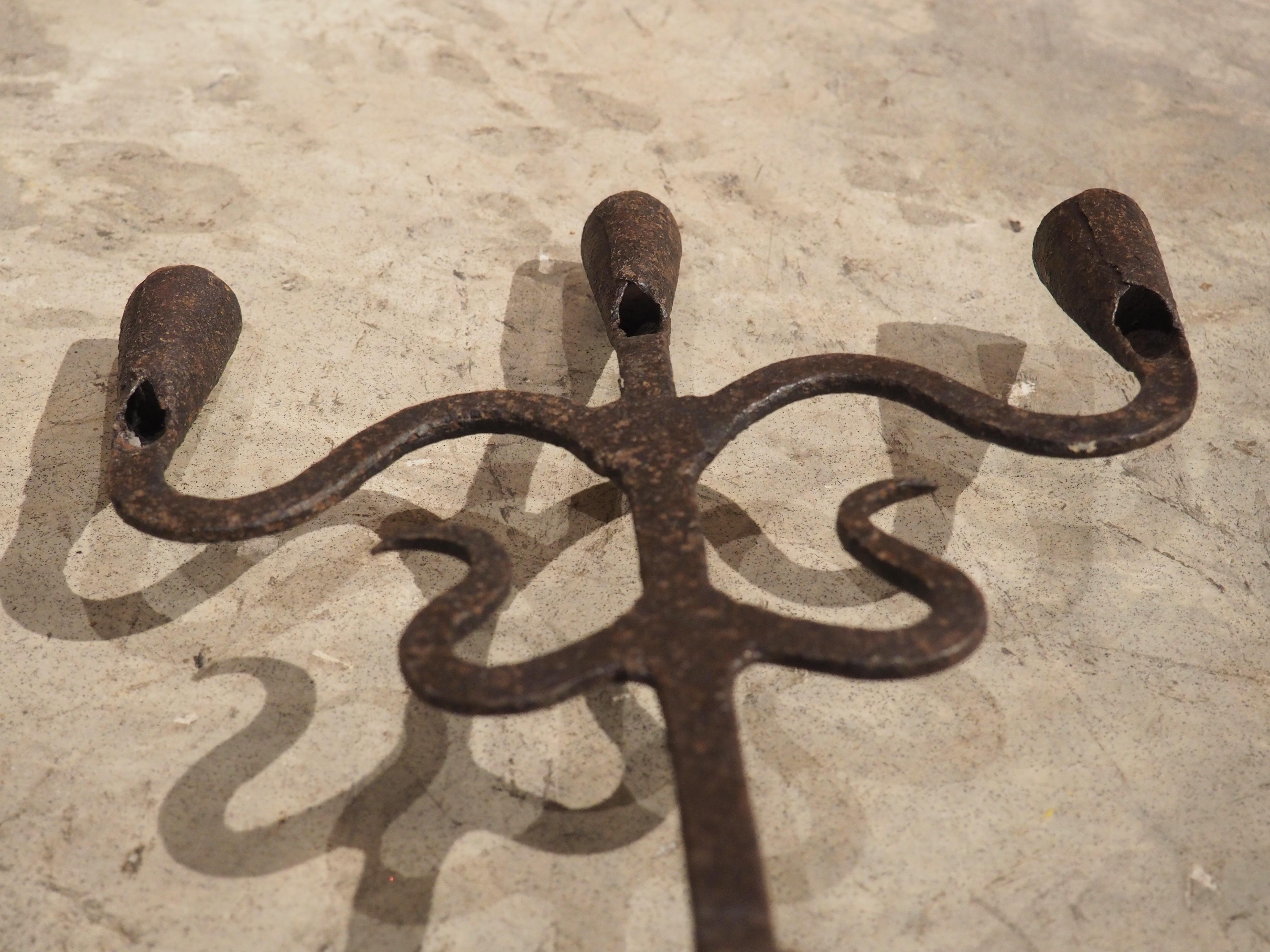 Pair of Hand Forged Iron Candle Holders from Spain, circa 1800 4