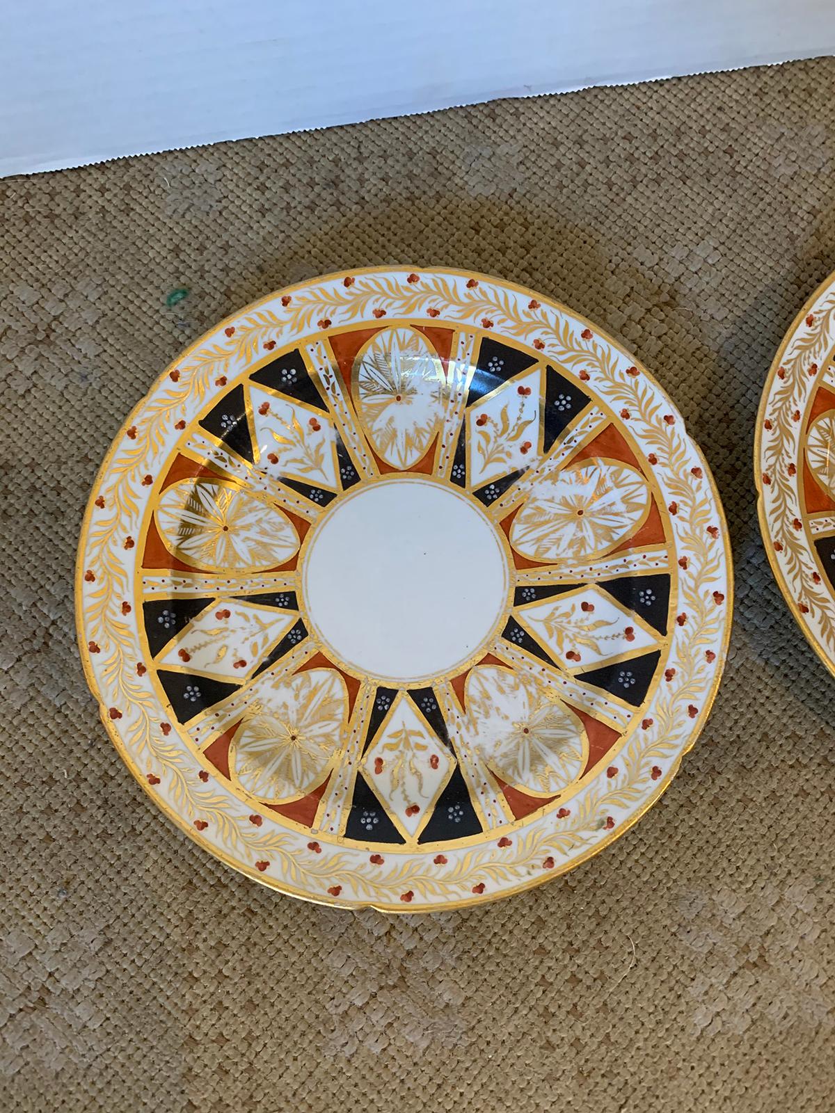 Pair of circa 1810 English Coalport Porcelain Plates with Gilt Detailing For Sale 4