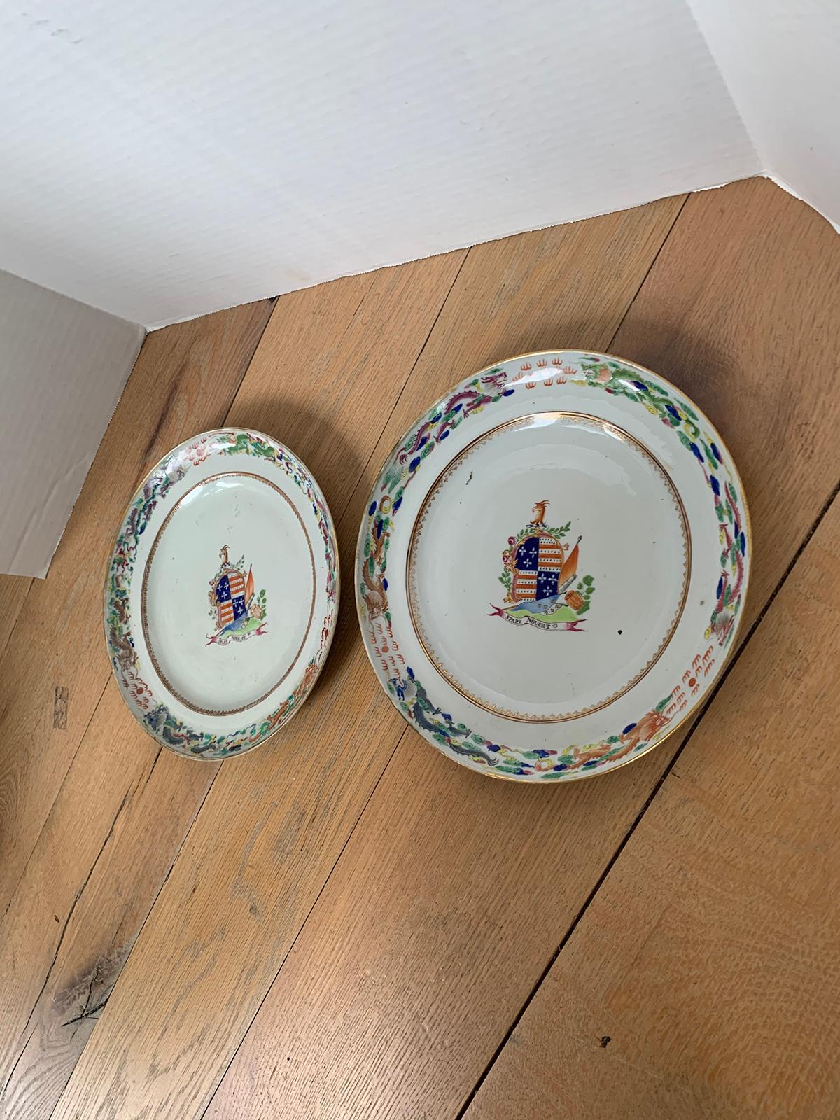 Ceramic Pair of circa 1815 Chinese Export Famille Rose Armorial Porcelain Plates