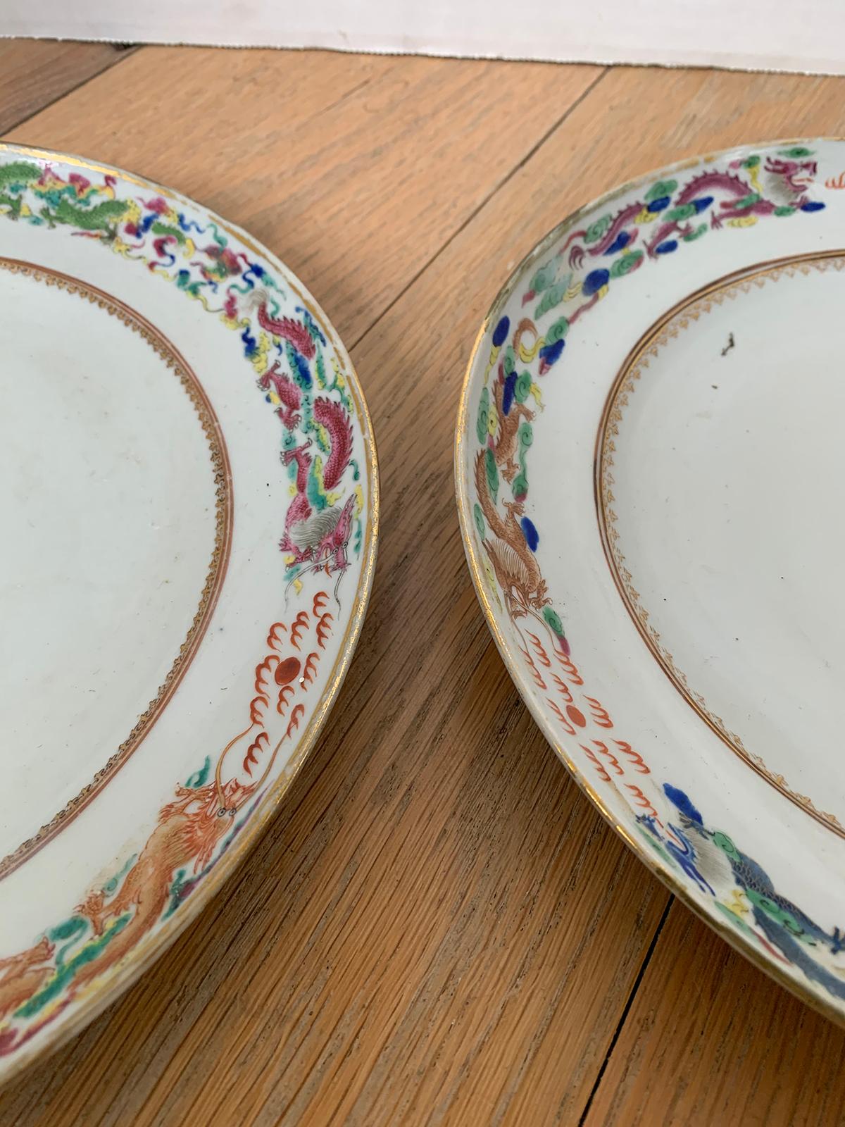 Pair of circa 1815 Chinese Export Famille Rose Armorial Porcelain Plates 3