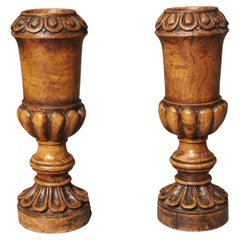 Pair of circa 1820 Carved Walnut Spill Vases from England
