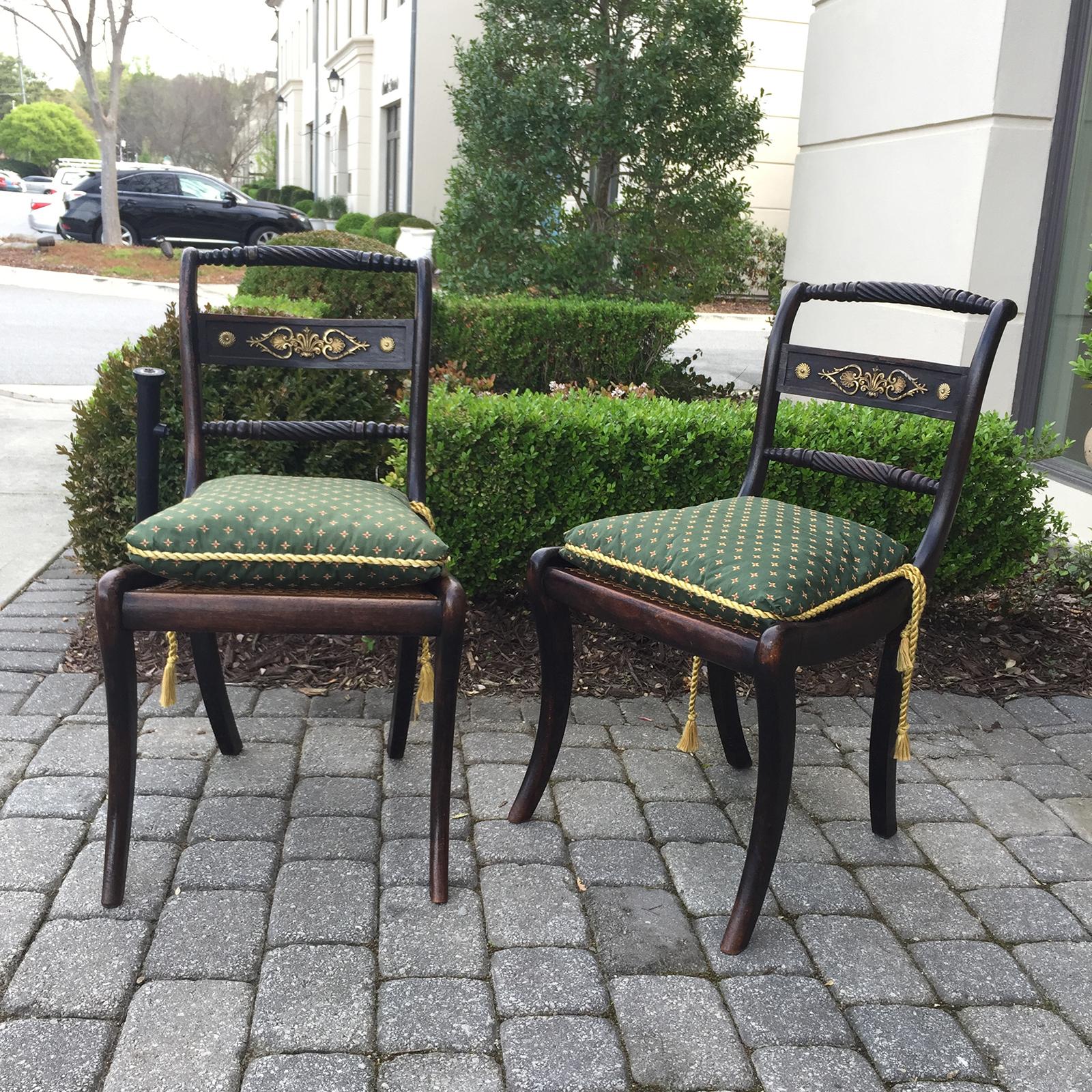 Pair of Circa 1820 English Regency Side Chairs, of the Period, Cane Seat 7