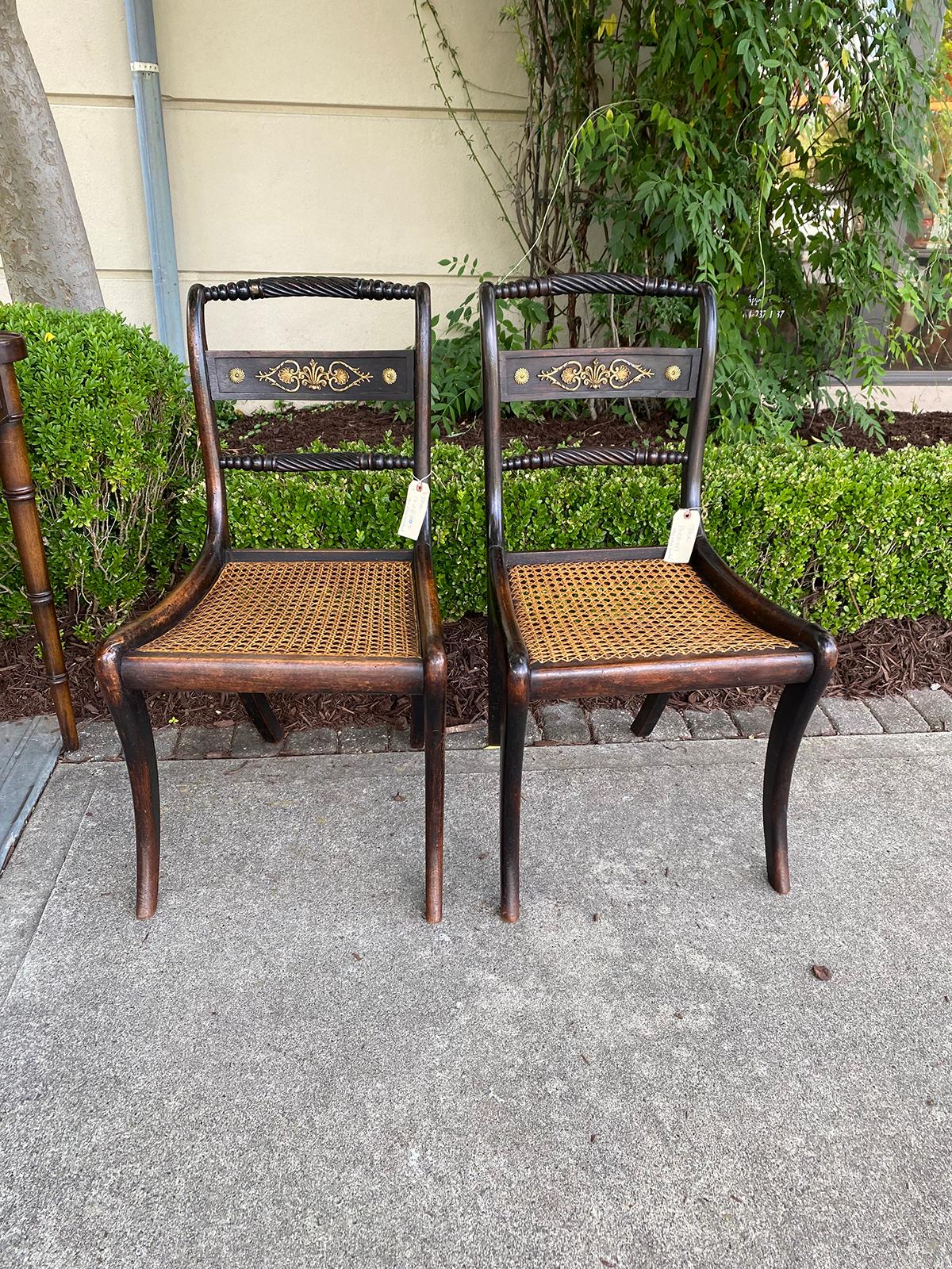 Pair of Circa 1820 English Regency Side Chairs, of the Period, Cane Seat 8