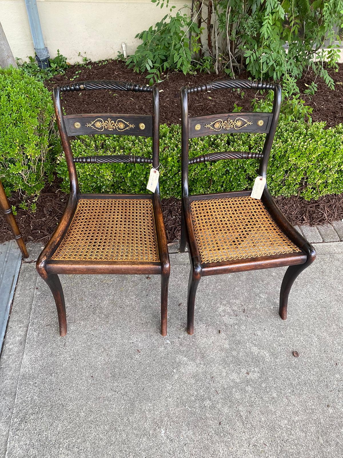 Pair of Circa 1820 English Regency Side Chairs, of the Period, Cane Seat 9