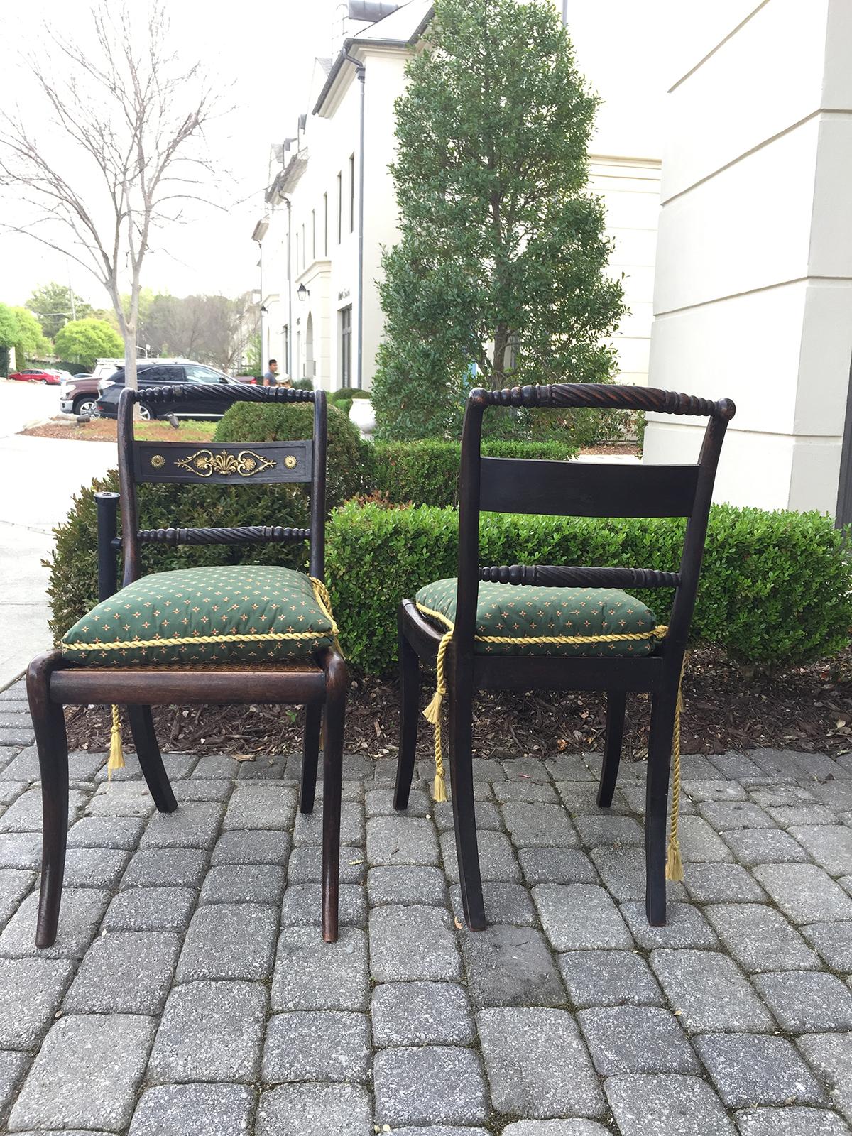 Early 19th Century Pair of Circa 1820 English Regency Side Chairs, of the Period, Cane Seat