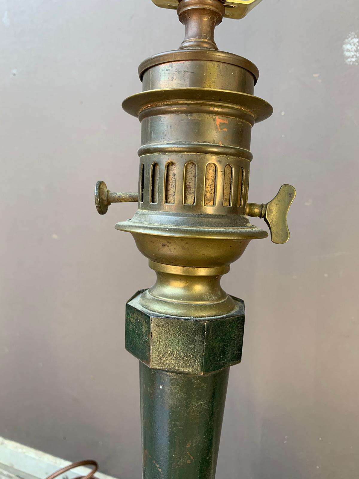 Pair of circa 1830s French Green Tole and Brass Carcel Lamps with Maker's Patent 7