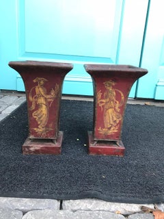 Pair of circa 1830s Red Tole Possibly Charles X Cachepots