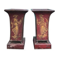 Pair of circa 1830s Red Tole Possibly Charles X Cachepots