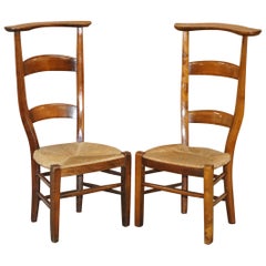 Pair of circa 1840 Hand Carved Prie Dieu High Back Prayer Chairs Original Bases