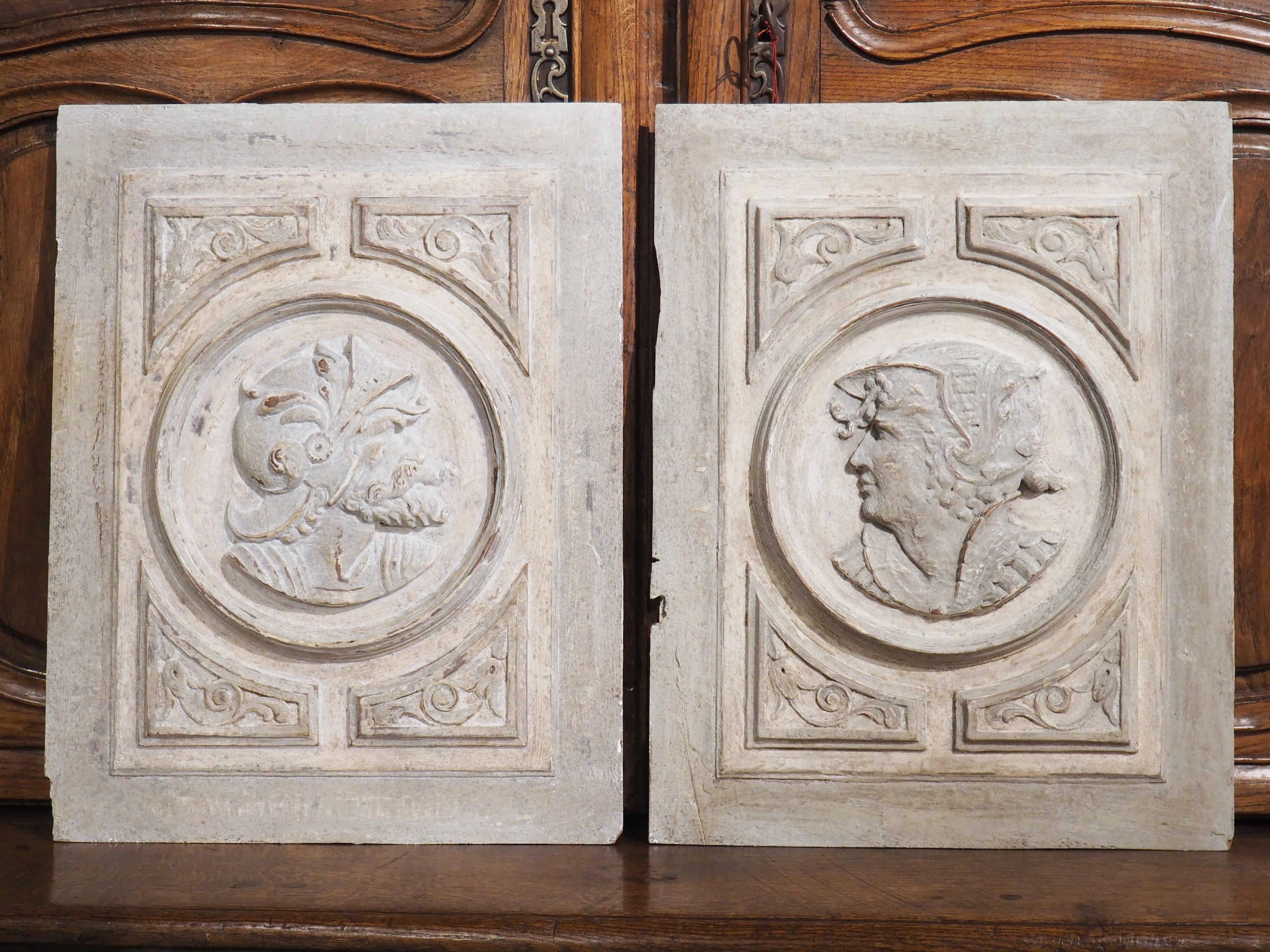 Pair of Circa 1850 Carved and Painted Walnut Portrait Panels from Spain For Sale 9