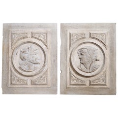 Pair of Circa 1850 Carved and Painted Walnut Portrait Panels from Spain