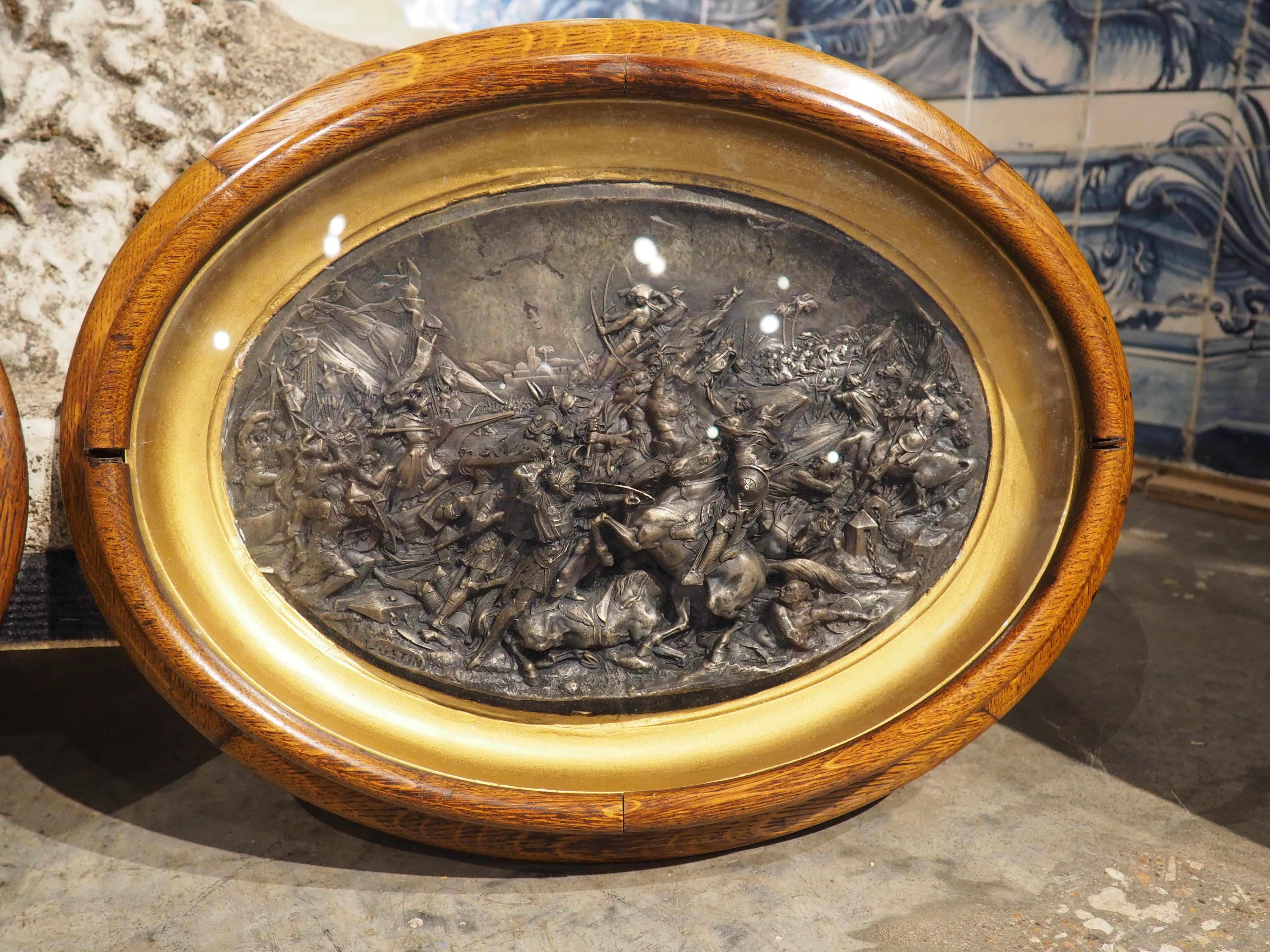 Gilt Pair of Circa 1850 French Elliptical Reliefs, Scenes from the Life of St. Louis For Sale