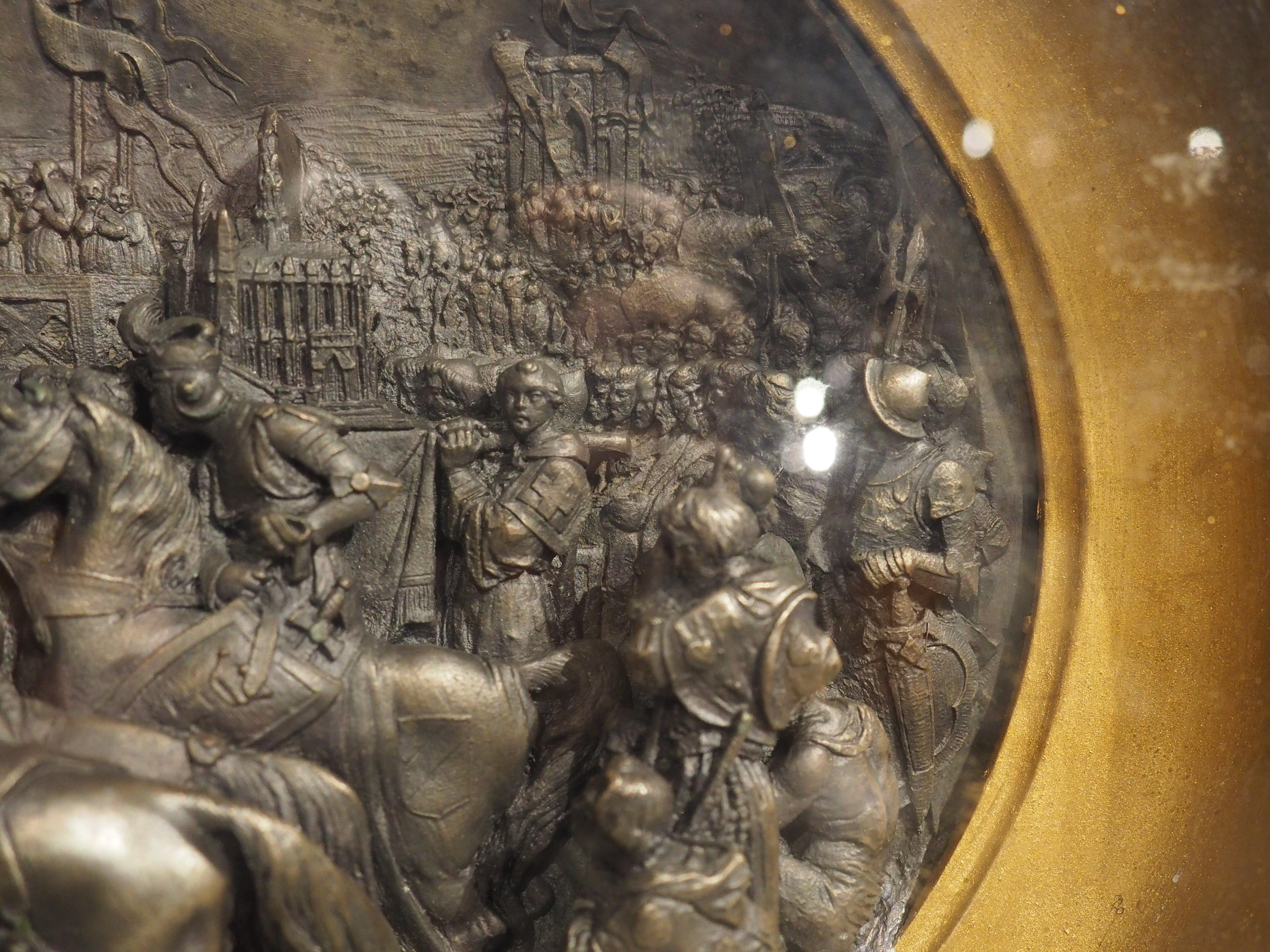 Metal Pair of Circa 1850 French Elliptical Reliefs, Scenes from the Life of St. Louis For Sale