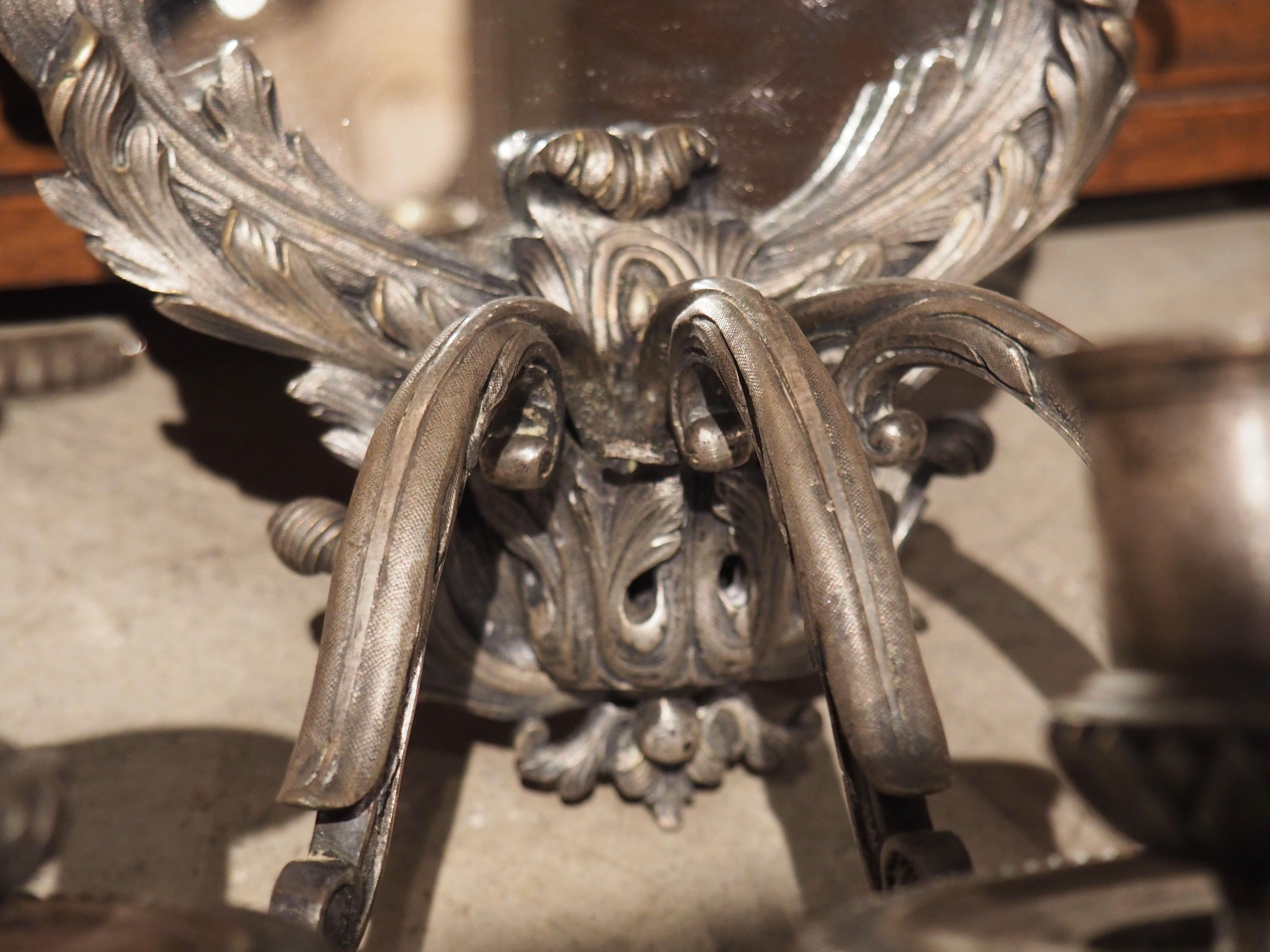 Pair of circa 1850 Régence Style Silvered Bronze Mirrored Sconces from France For Sale 5