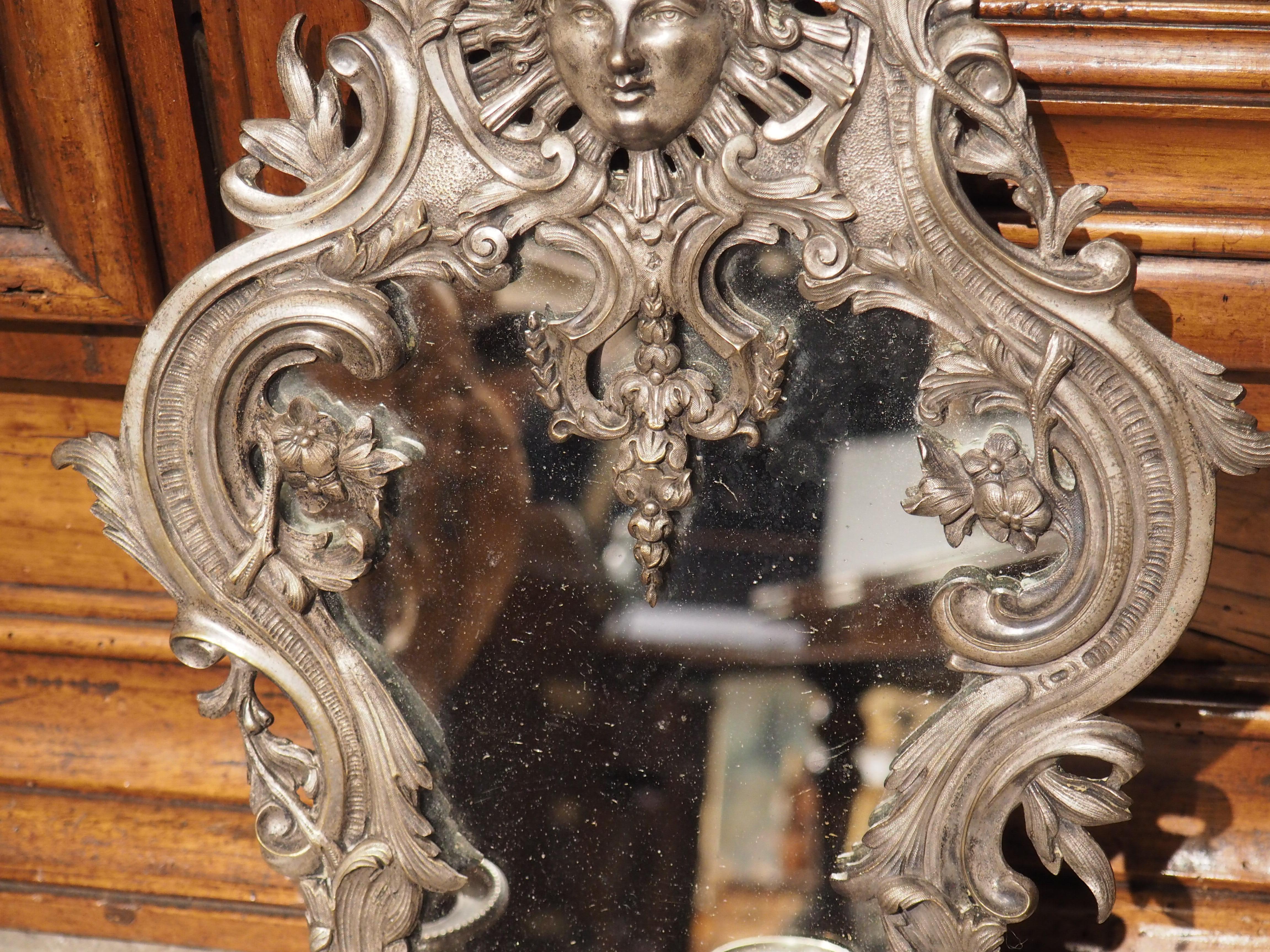 Pair of circa 1850 Régence Style Silvered Bronze Mirrored Sconces from France For Sale 7