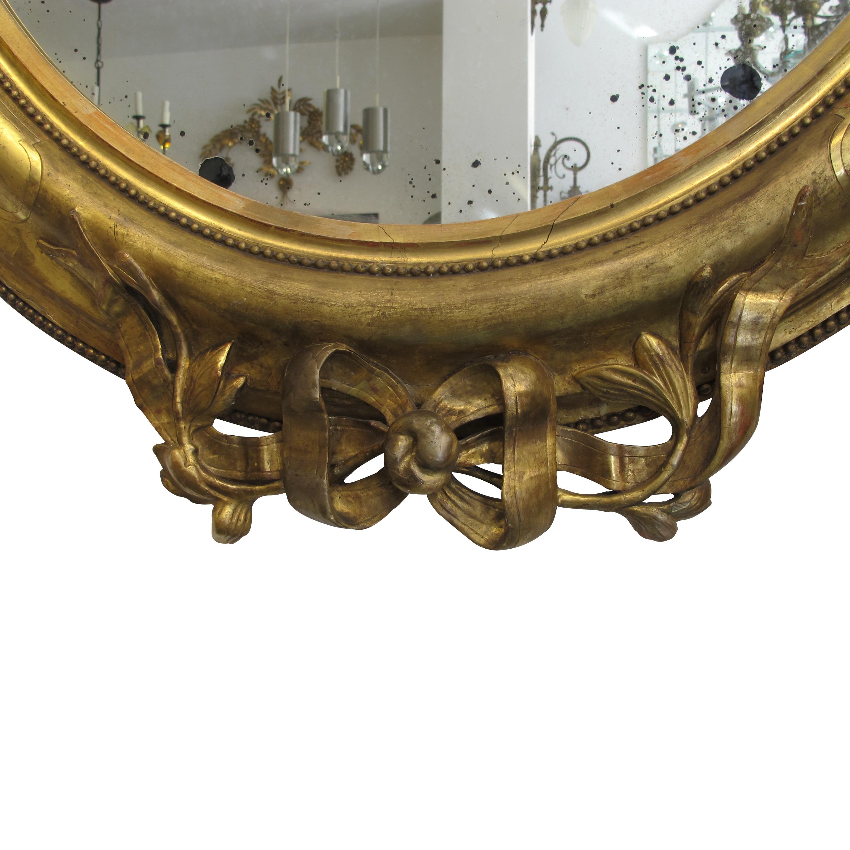 Pair of circa 1860 Large French Napoleon III Large Carved Gilt Oval Mirrors 2