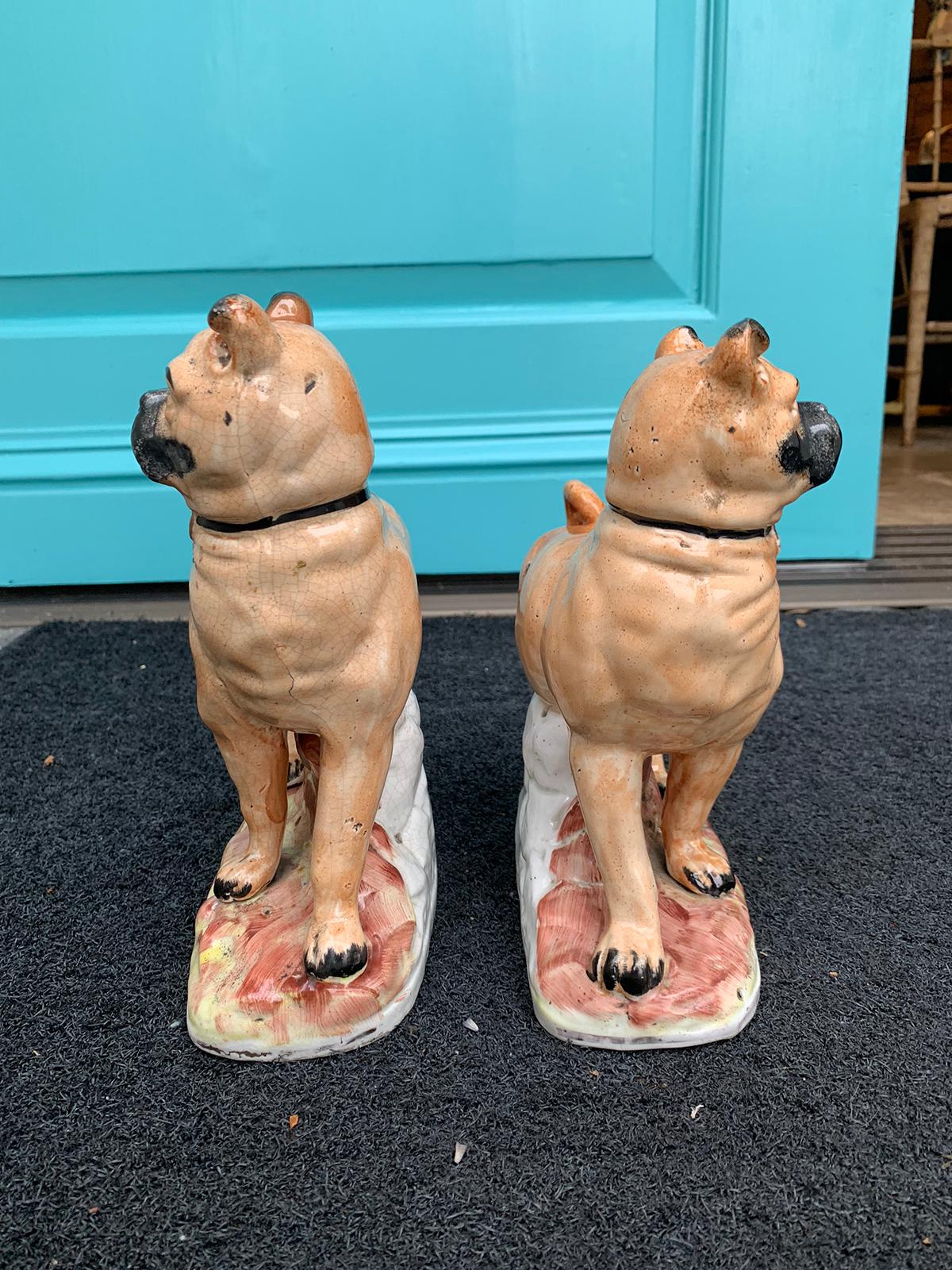 Pair of circa 1860 Staffordshire Pottery Figures of Standing Pugs In Good Condition In Atlanta, GA