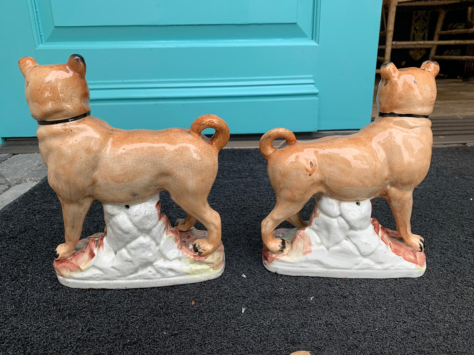 Mid-19th Century Pair of circa 1860 Staffordshire Pottery Figures of Standing Pugs