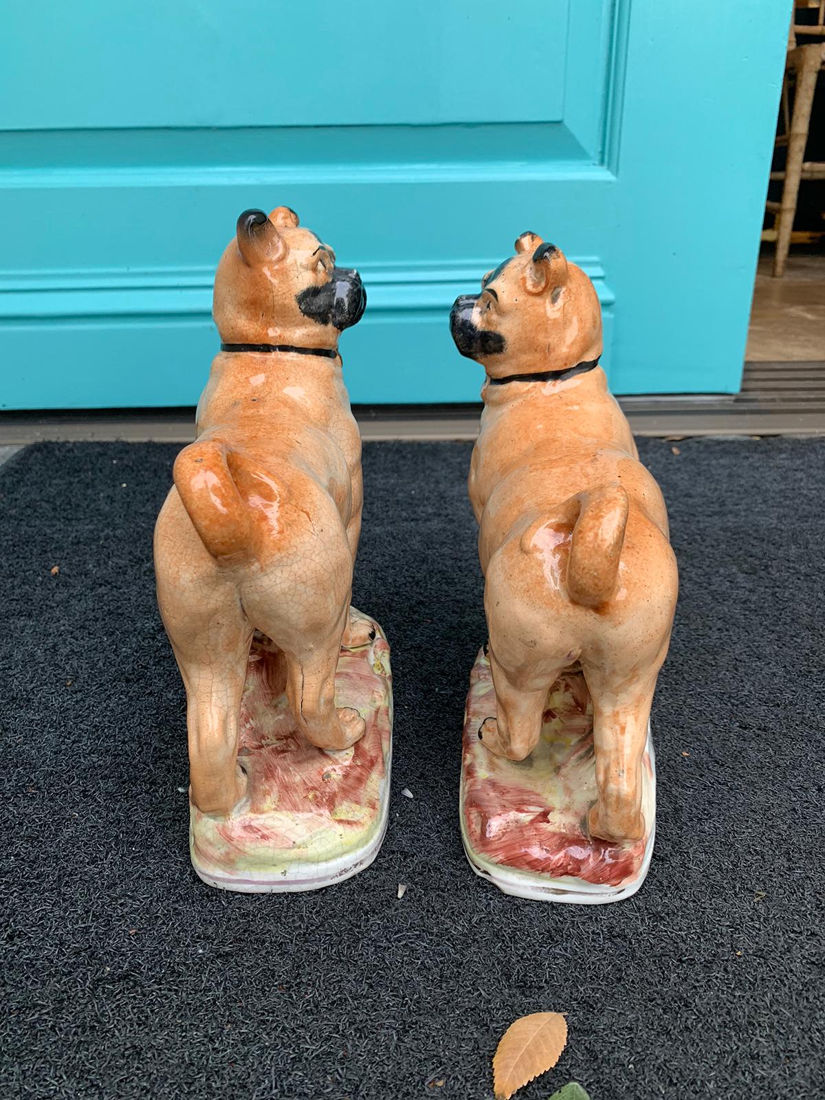 Pair of circa 1860 Staffordshire Pottery Figures of Standing Pugs 1