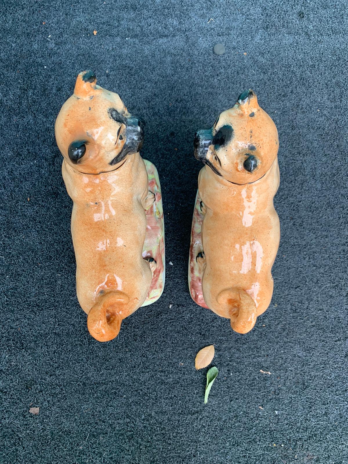 Pair of circa 1860 Staffordshire Pottery Figures of Standing Pugs 2