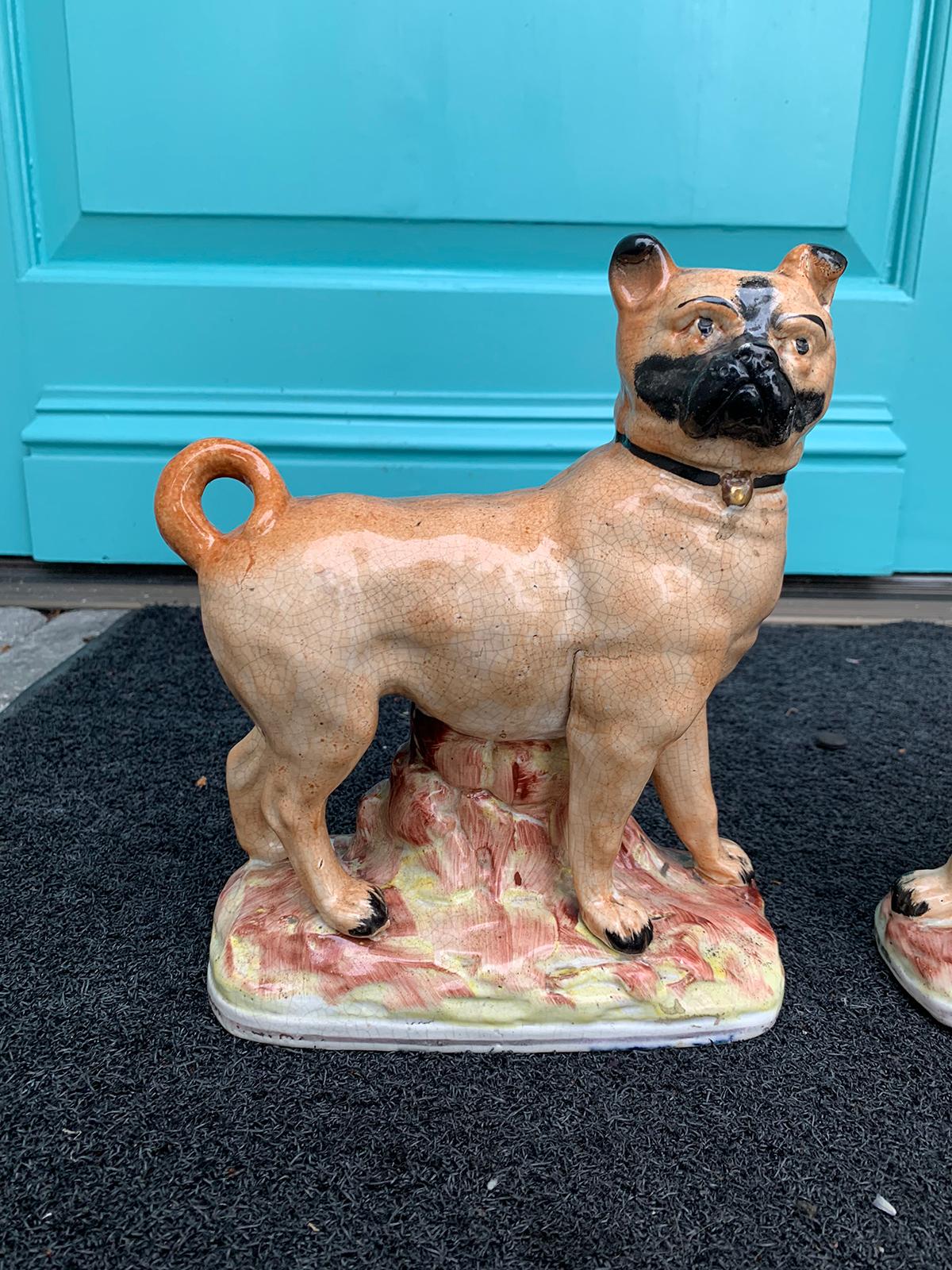 Pair of circa 1860 Staffordshire Pottery Figures of Standing Pugs 3