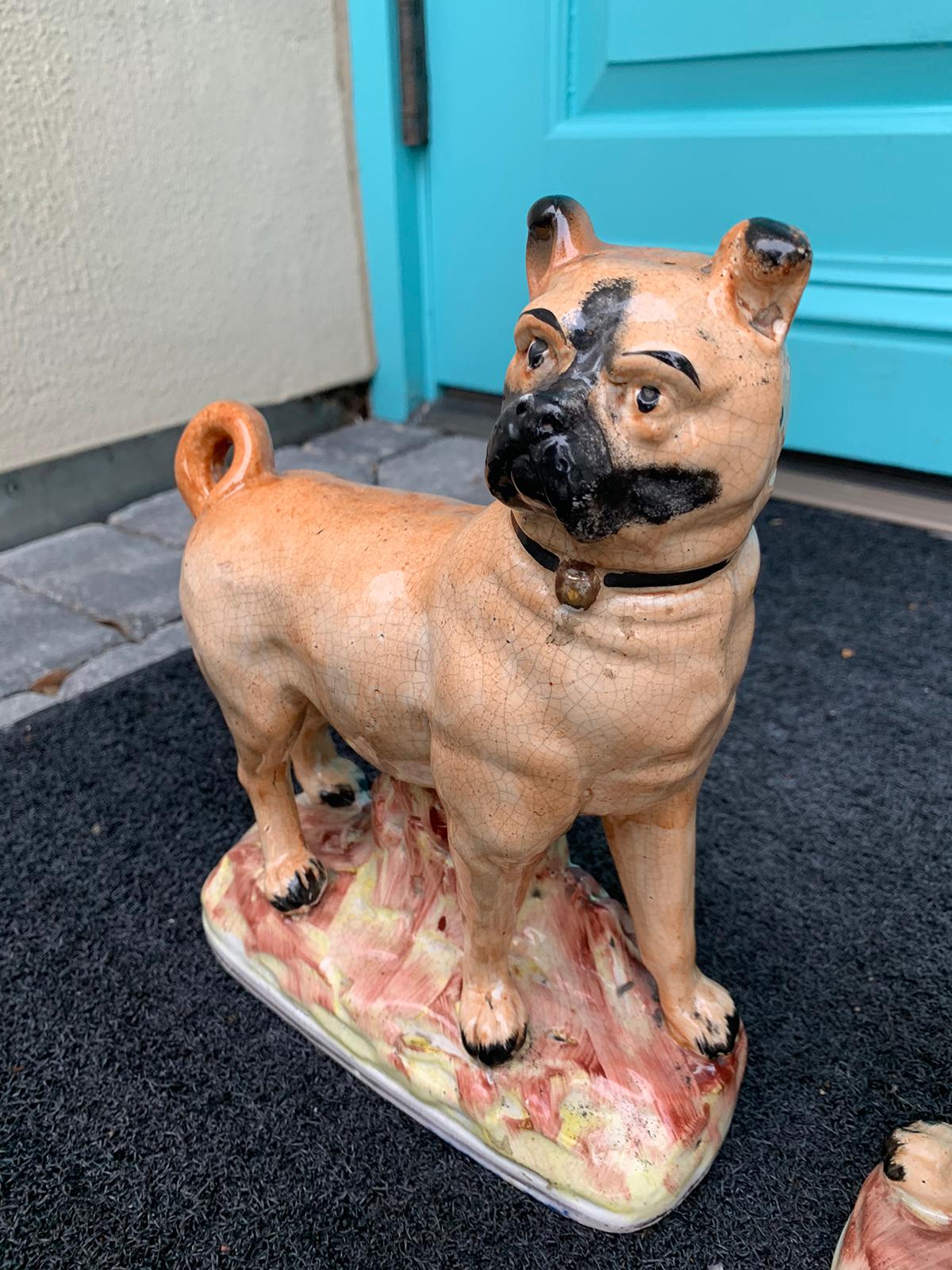 Pair of circa 1860 Staffordshire Pottery Figures of Standing Pugs 4