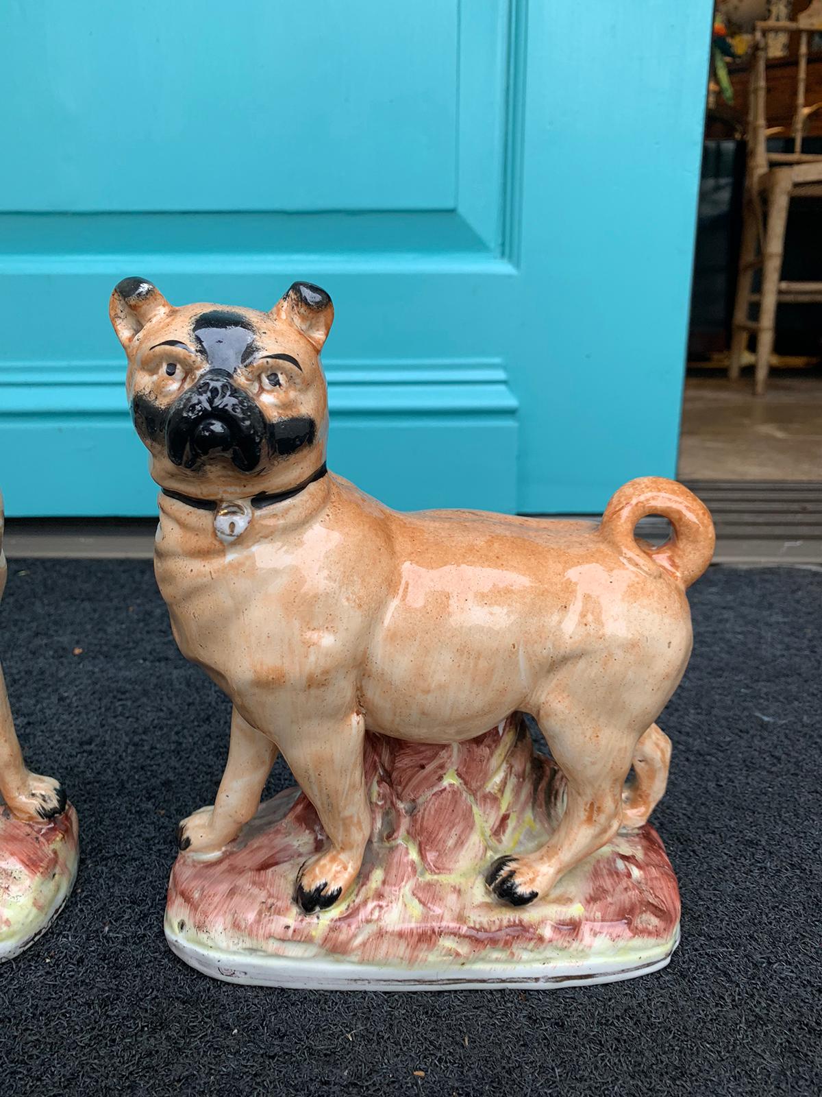 Pair of circa 1860 Staffordshire Pottery Figures of Standing Pugs 5
