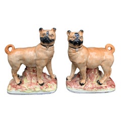 Pair of circa 1860 Staffordshire Pottery Figures of Standing Pugs