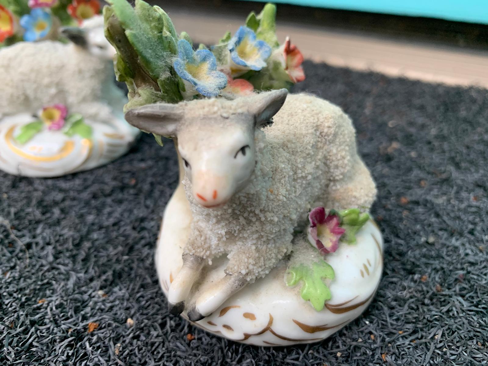 Pair of circa 1880s French Chelsea Style Porcelain Lambs by Edme Samson, Marked 4