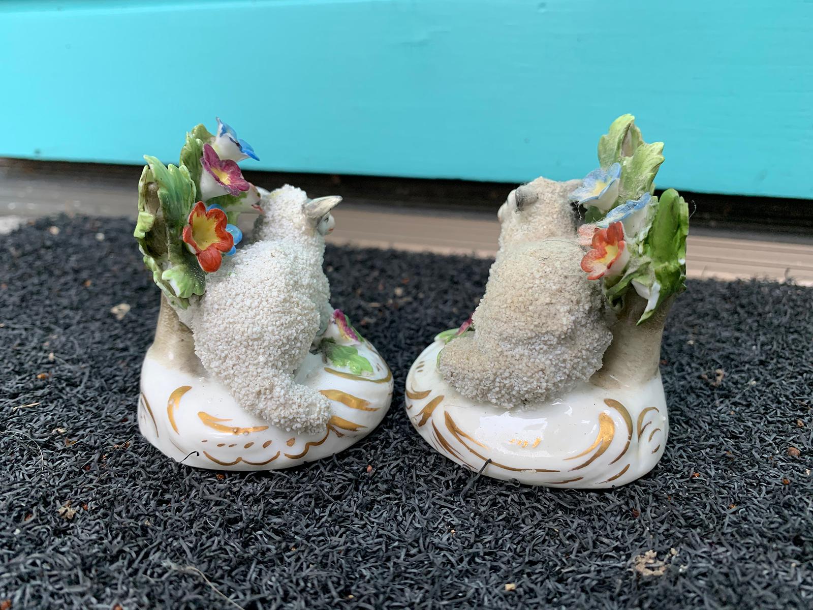 Pair of circa 1880s French Chelsea Style Porcelain Lambs by Edme Samson, Marked 1