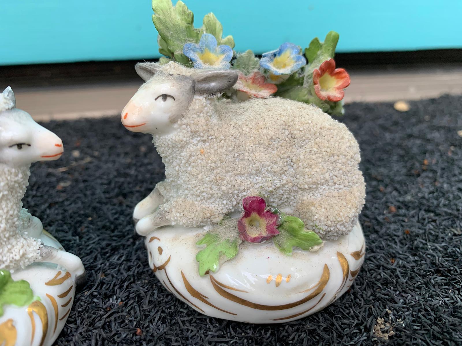 Pair of circa 1880s French Chelsea Style Porcelain Lambs by Edme Samson, Marked 2