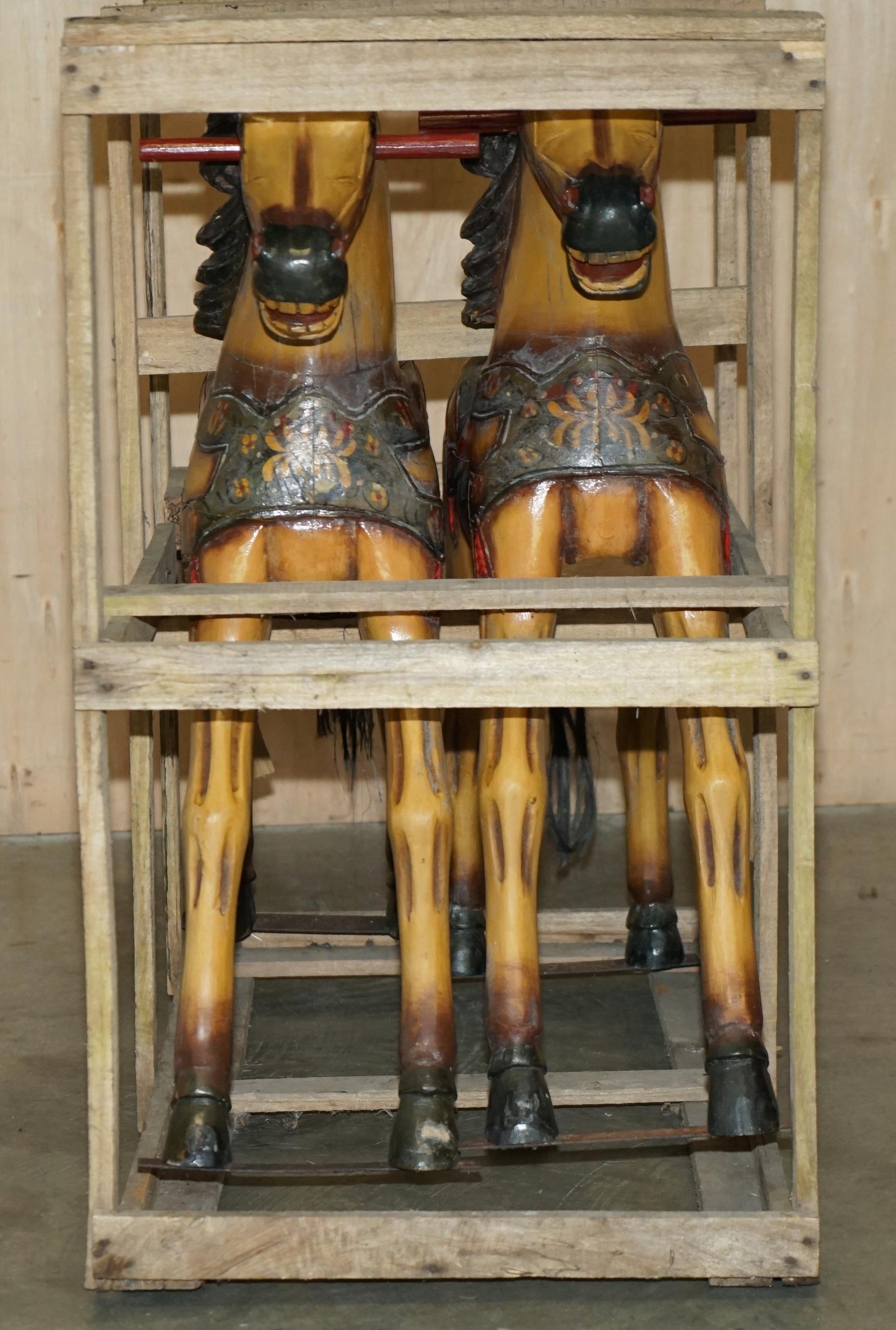 PAIR OF CIRCA 1890 ORiGINAL PAINT NEW OLD STOCK CRATED FAIRGROUND RIDE HORSES For Sale 4