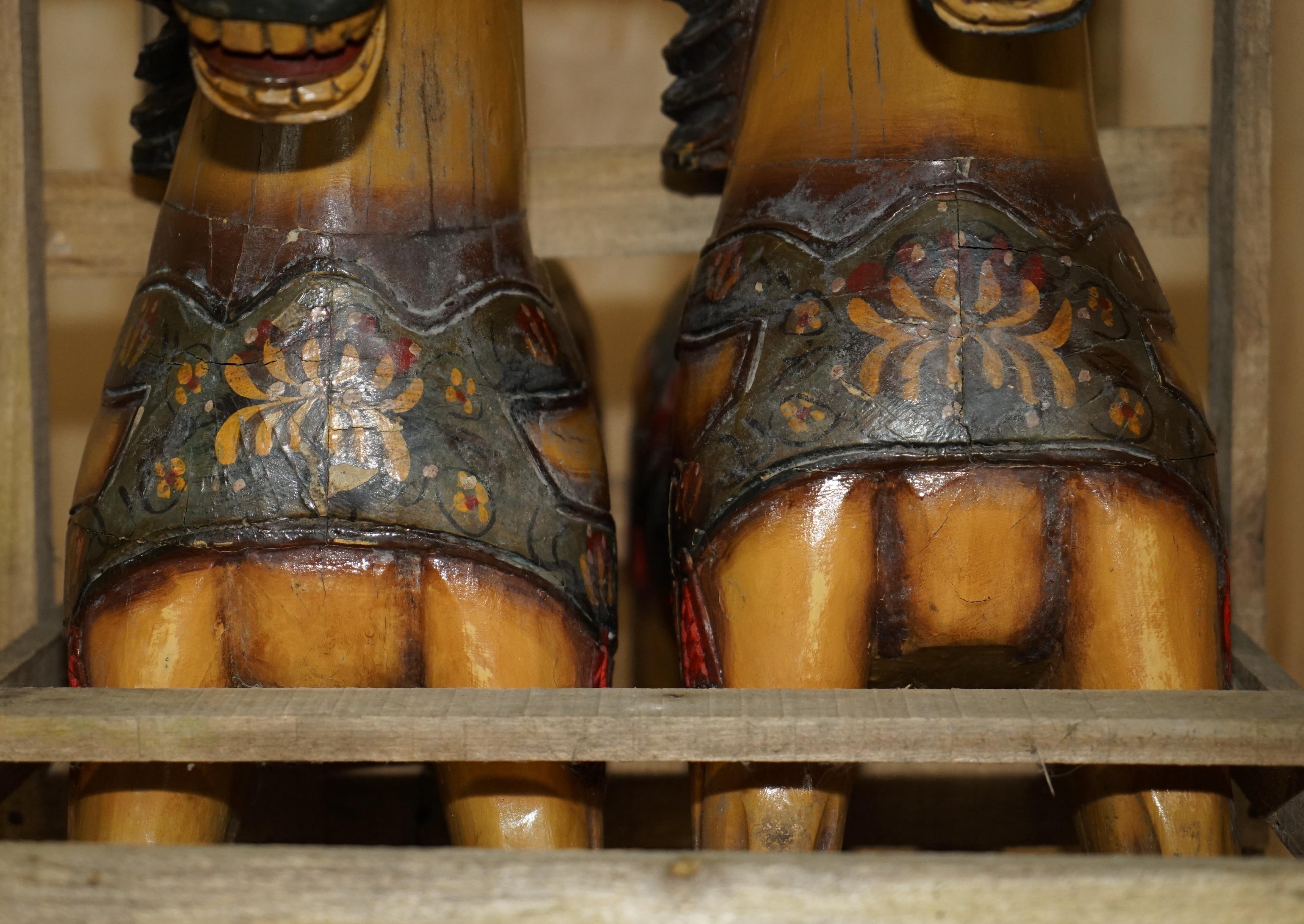 PAIR OF CIRCA 1890 ORiGINAL PAINT NEW OLD STOCK CRATED FAIRGROUND RIDE HORSES For Sale 6