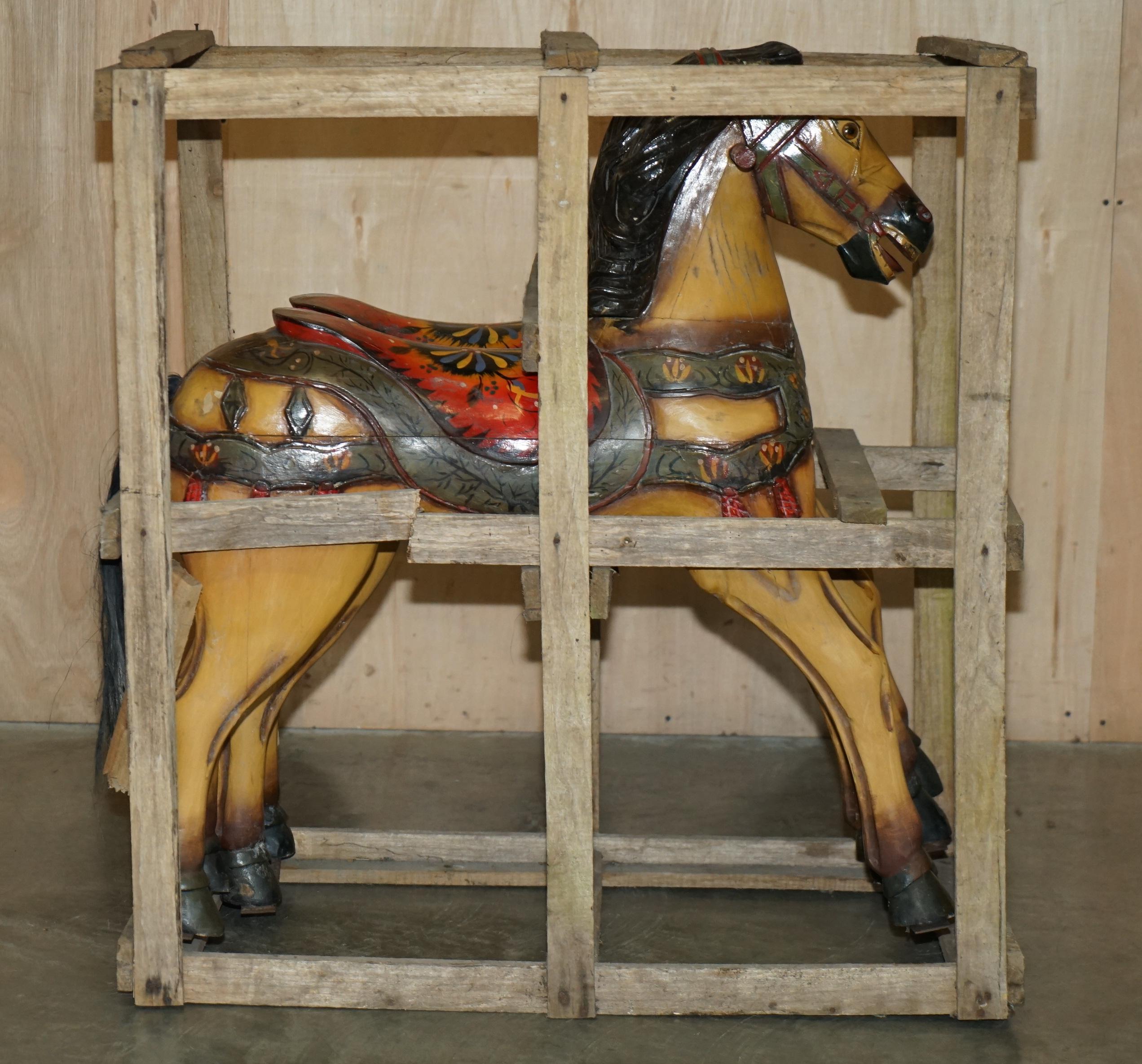 PAIR OF CIRCA 1890 ORiGINAL PAINT NEW OLD STOCK CRATED FAIRGROUND RIDE HORSES For Sale 10