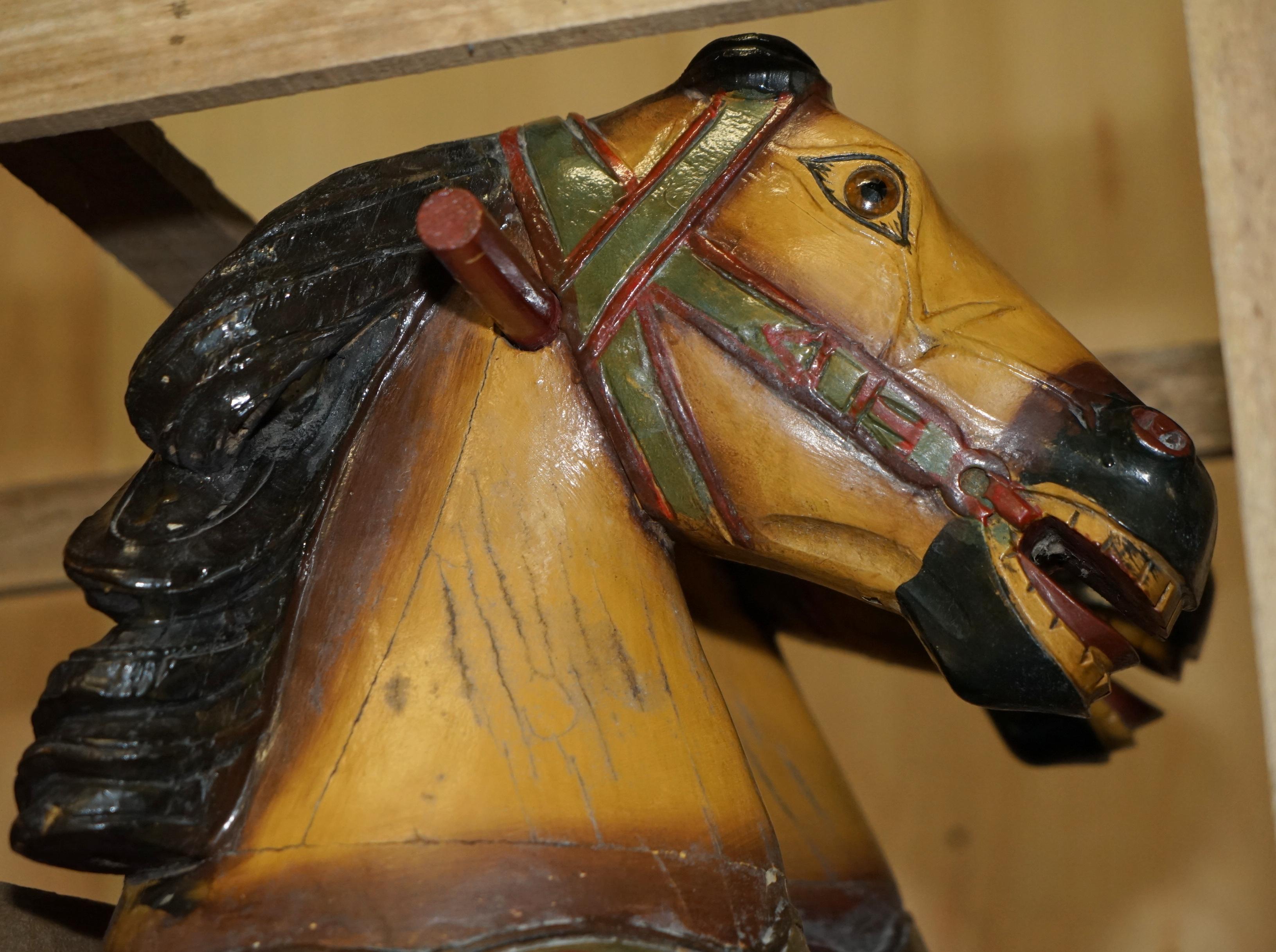 PAIR OF CIRCA 1890 ORiGINAL PAINT NEW OLD STOCK CRATED FAIRGROUND RIDE HORSES For Sale 11