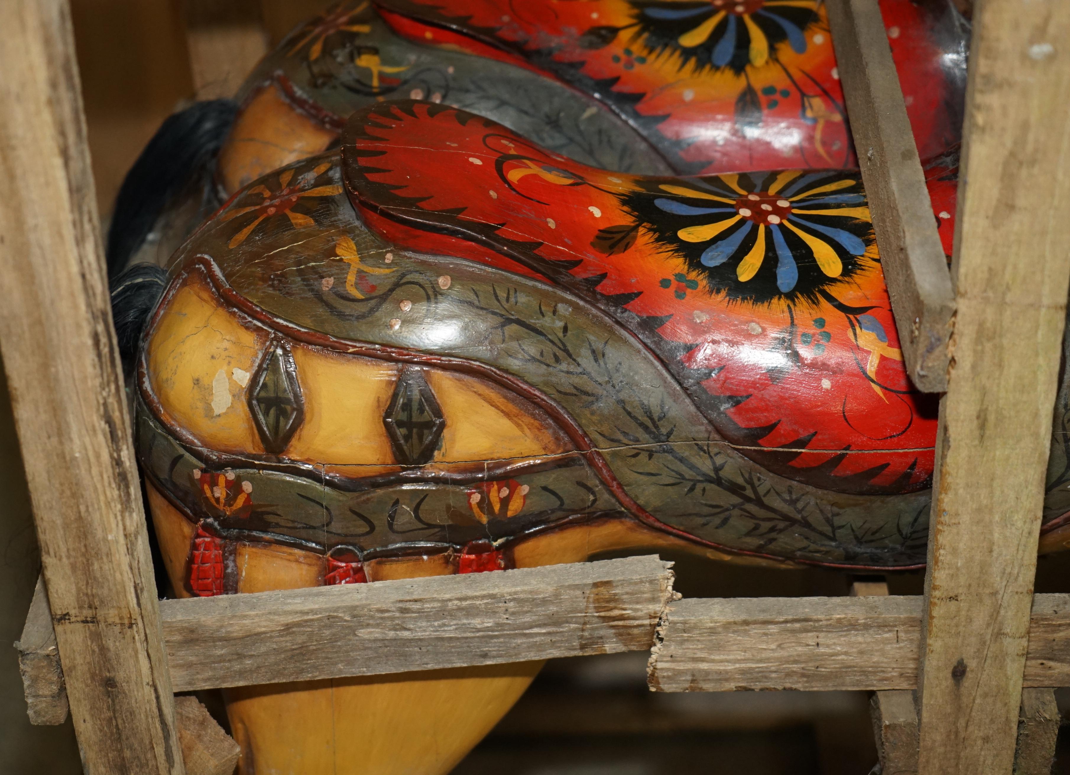 PAIR OF CIRCA 1890 ORiGINAL PAINT NEW OLD STOCK CRATED FAIRGROUND RIDE HORSES For Sale 12