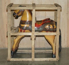 PAIR OF CIRCA 1890 ORiGINAL PAINT NEW OLD STOCK CRATED FAIRGROUND RIDE HORSES