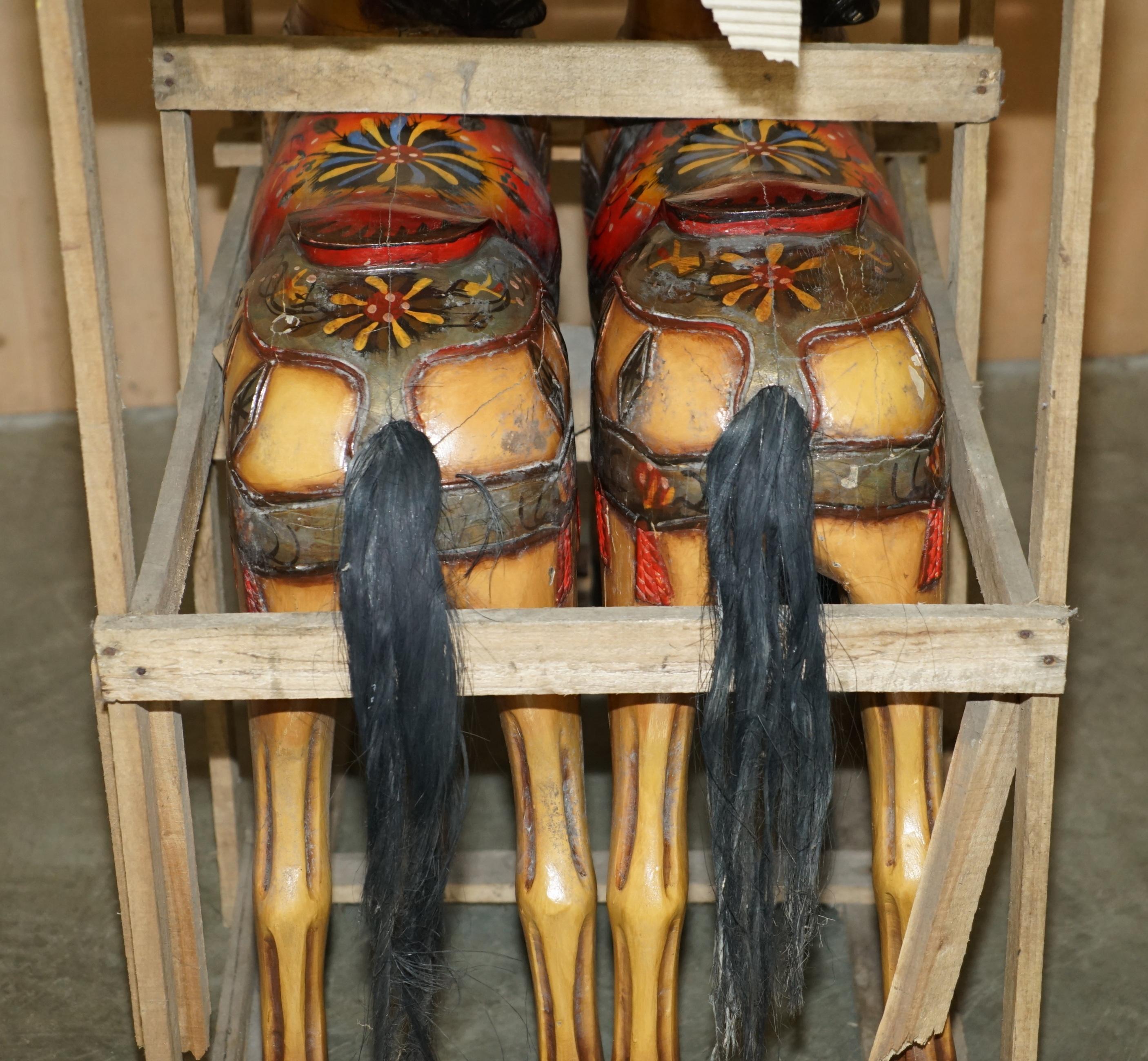 PAIR OF CIRCA 1890 ORiGINAL PAINT NEW OLD STOCK CRATED FAIRGROUND RIDE HORSES For Sale 14