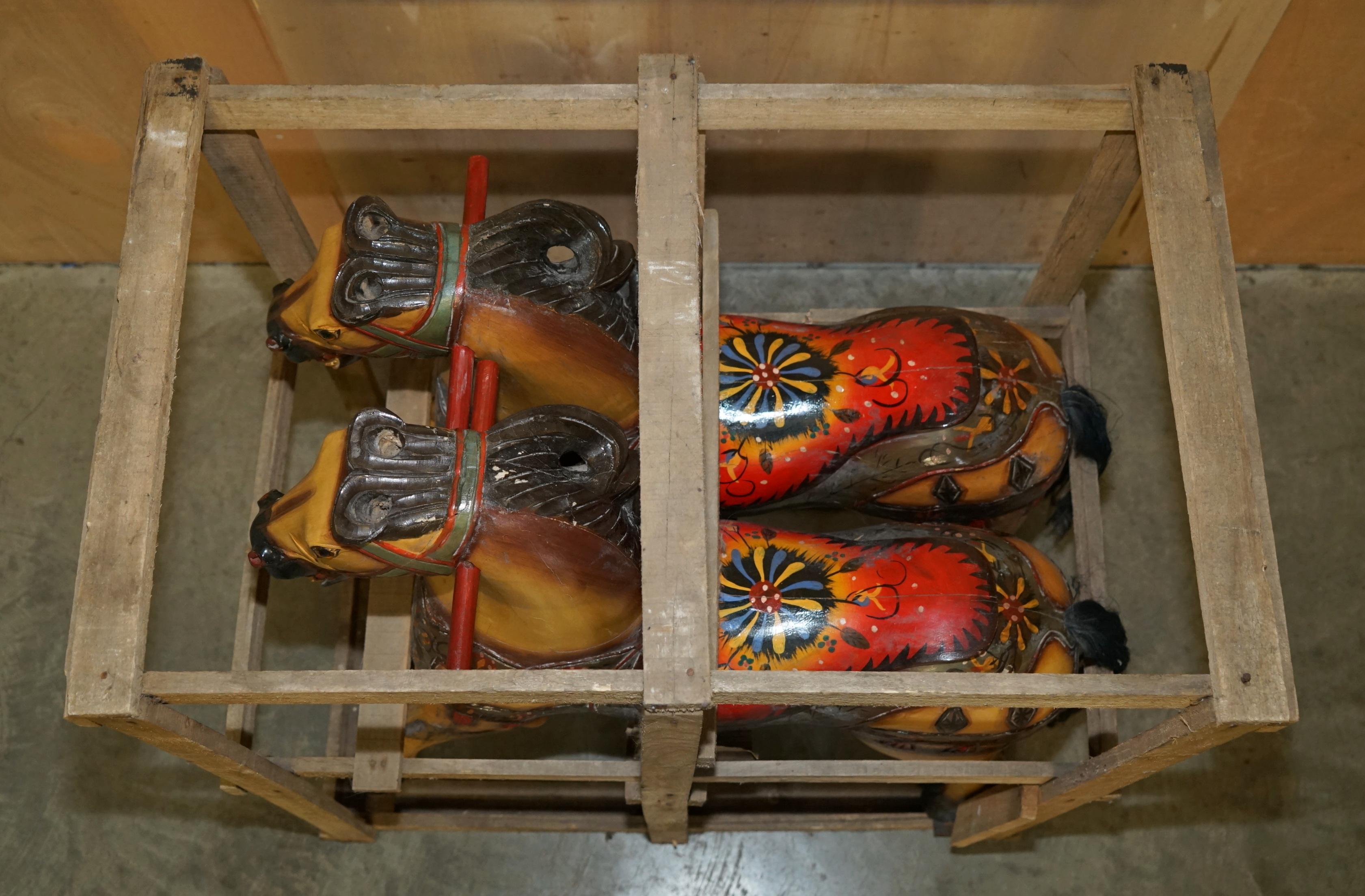 Late Victorian PAIR OF CIRCA 1890 ORiGINAL PAINT NEW OLD STOCK CRATED FAIRGROUND RIDE HORSES For Sale