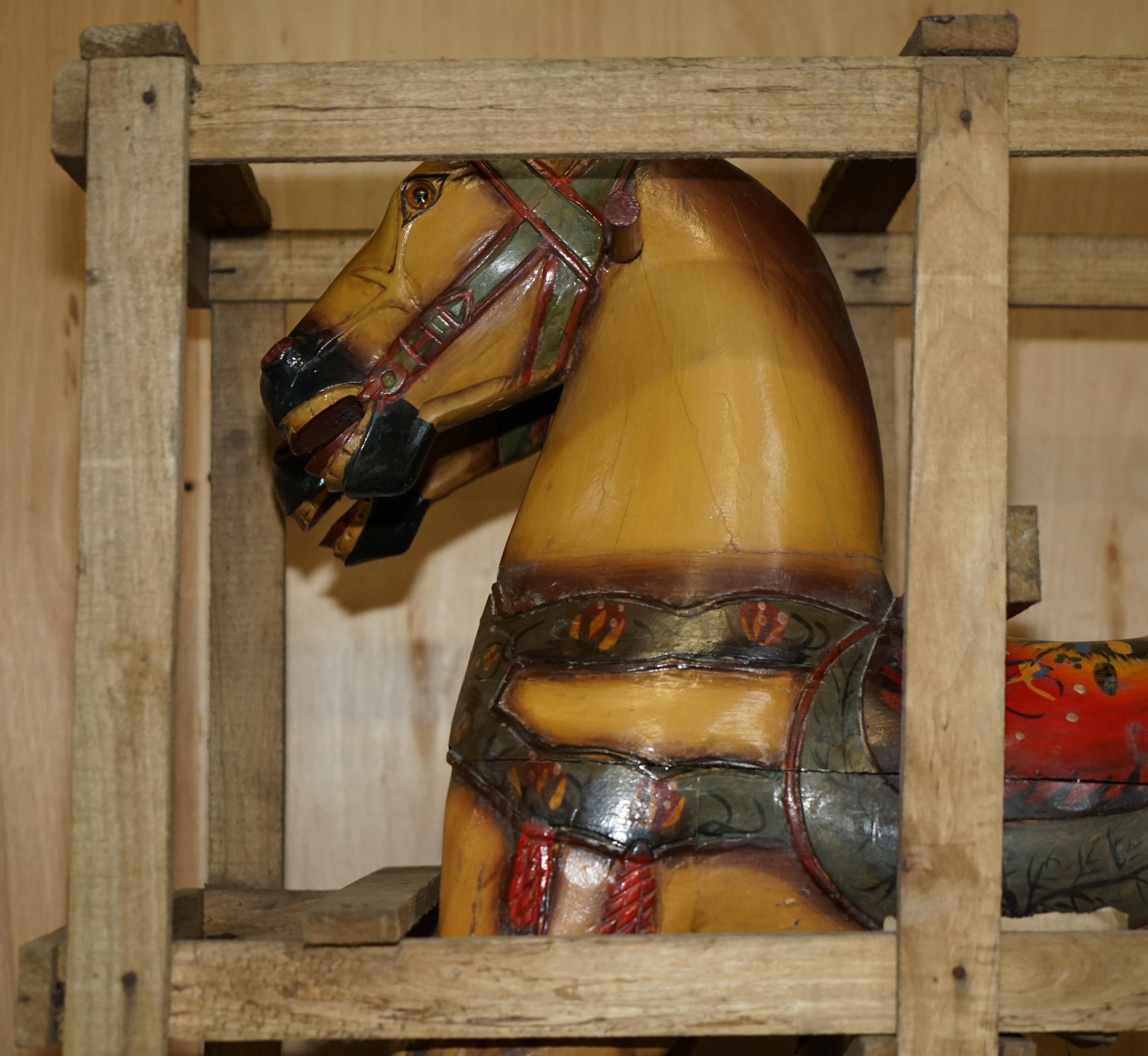 PAIR OF CIRCA 1890 ORiGINAL PAINT NEW OLD STOCK CRATED FAIRGROUND RIDE HORSES For Sale 1