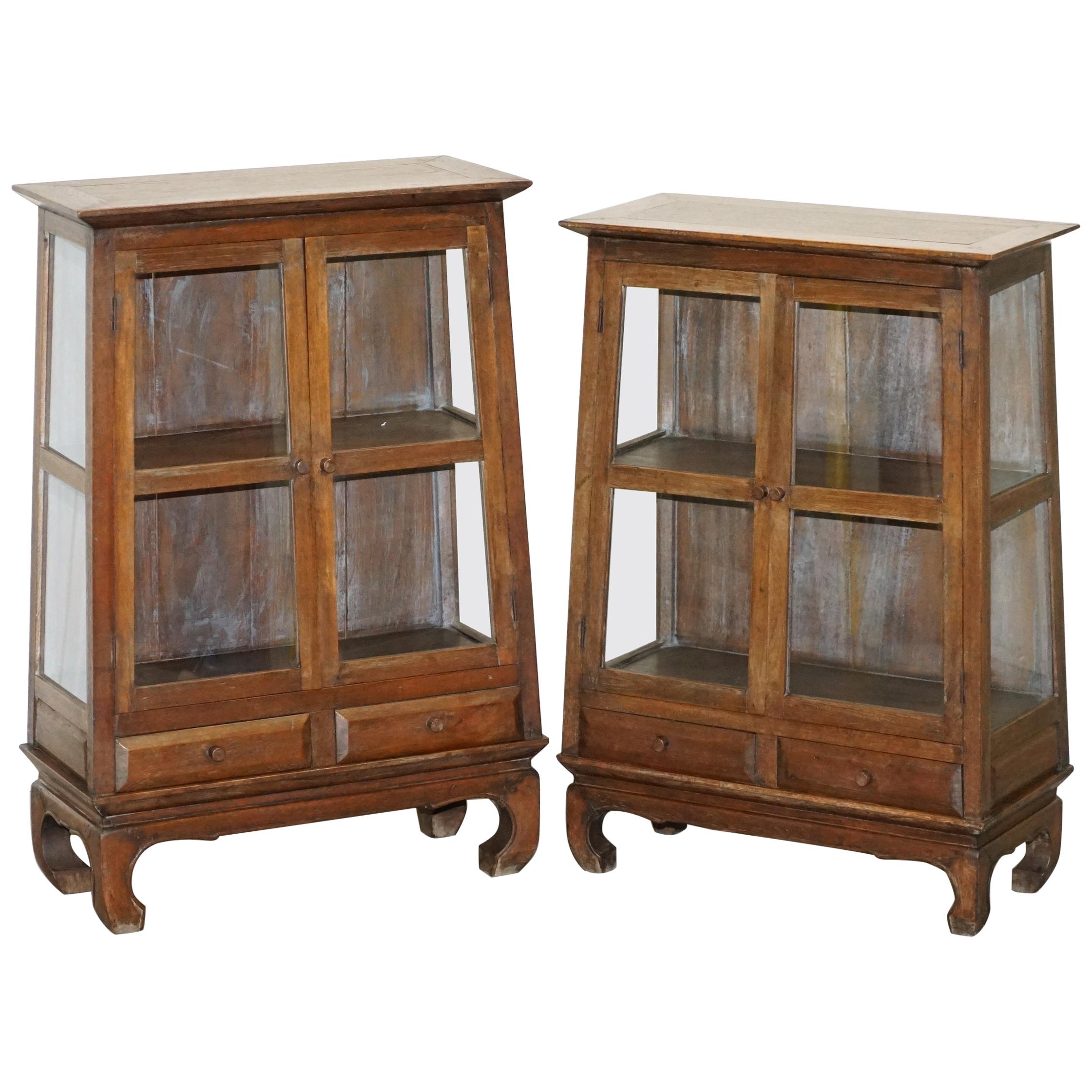 Pair of circa 1900 Chinese Temple Alter Style Glazed Door Bookcases Sideboards