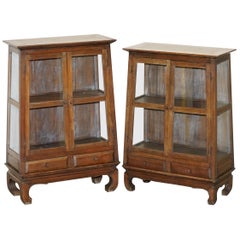Pair of circa 1900 Chinese Temple Alter Style Glazed Door Bookcases Sideboards